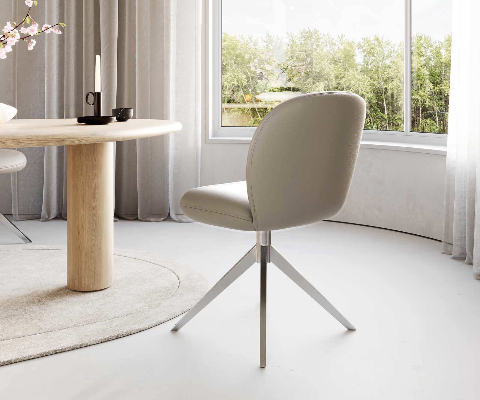 Врътящ се стол Естествена кожа Сиво-Кафяв Конус крак плосък Неръждаема стомана 360° въртящ се Покет пружина Nube-Flex 4