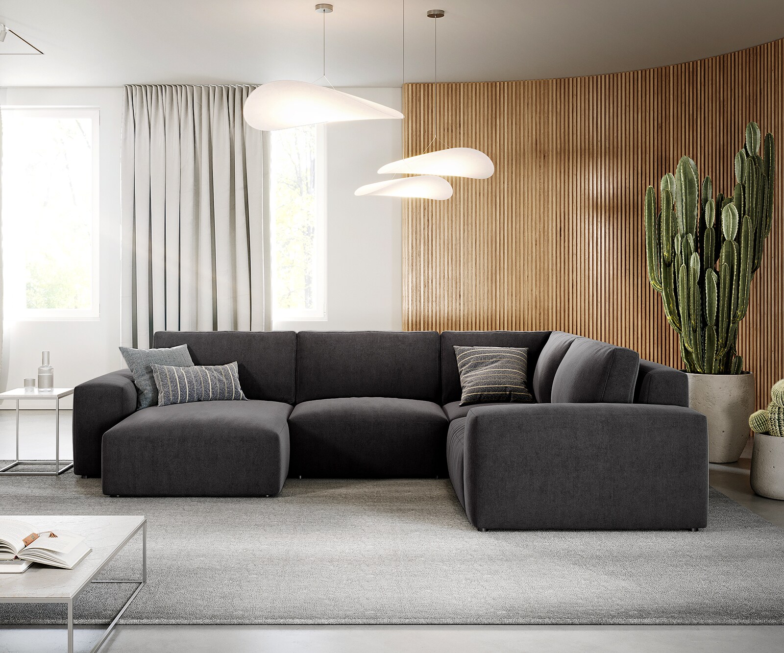 Холна гарнитура L 330x230 см Микрофибър Черен Лежанка вариации Lanzo 1