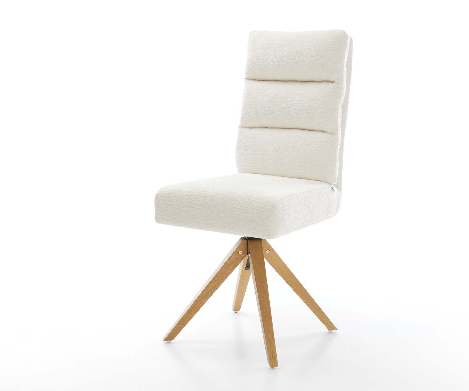 Въртящ се стол „Pela-Flex Bouclé Soft Beige“ с дървена рамка с изчистени линии в естествен цвят, въртящ се на 180°, с джобни пружини 1