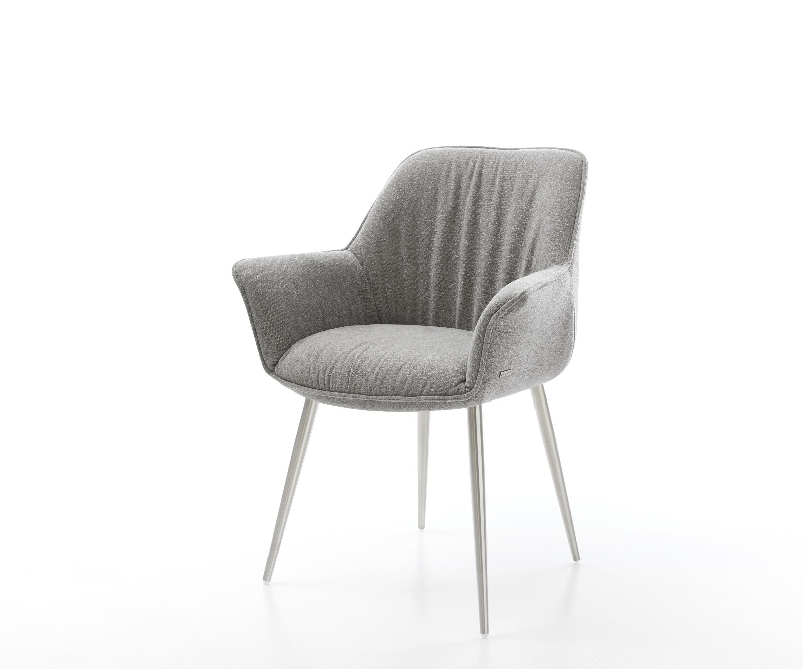 Трапезен стол Keila-Flex с подлакътници от текстуриран плат в меко сиво 4-основа от конусовидна неръждаема стомана 1
