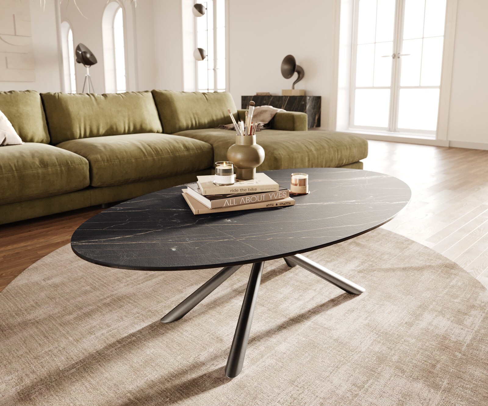 Масичка за кафе Edge Oval 140x80 cm керамика Laminam® Noir Desir Brown Sarity матирана неръждаема стомана 1