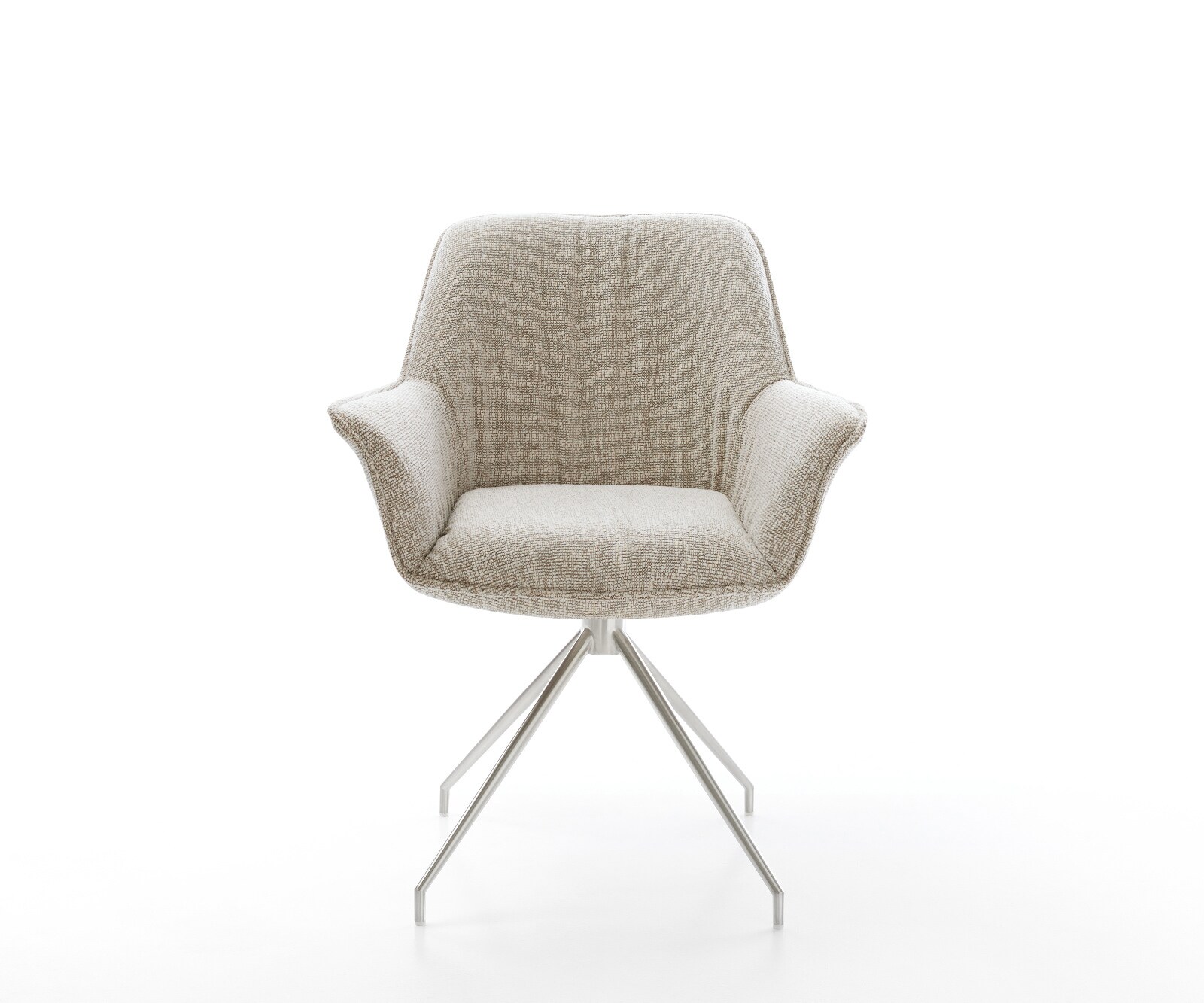 Трапезен стол Keila-Flex с подлакътници Тъкан Soft Beige Кръстосана рамка конична Неръждаема стомана 1