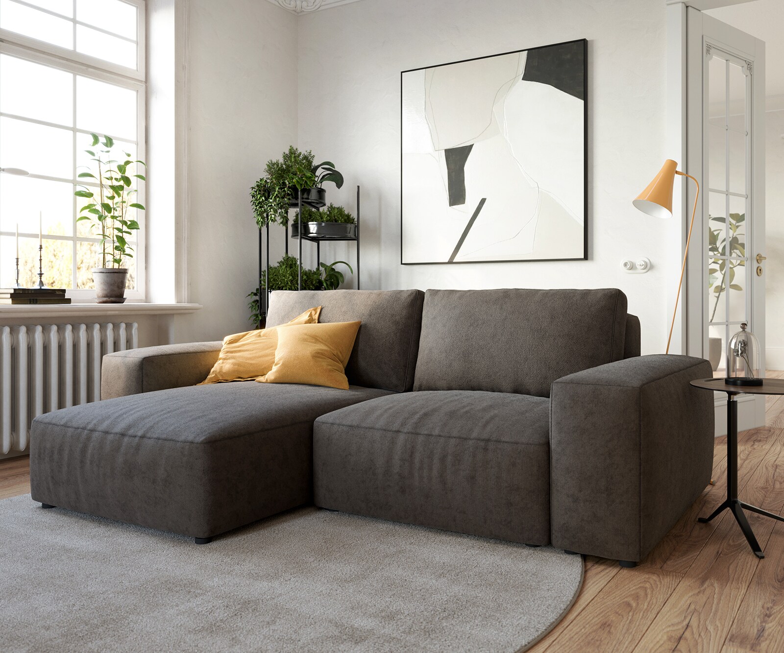Ъглов диван Lanzo 230x155 см микрофибър каки-кафяв, Лява/Дясна Лежанка