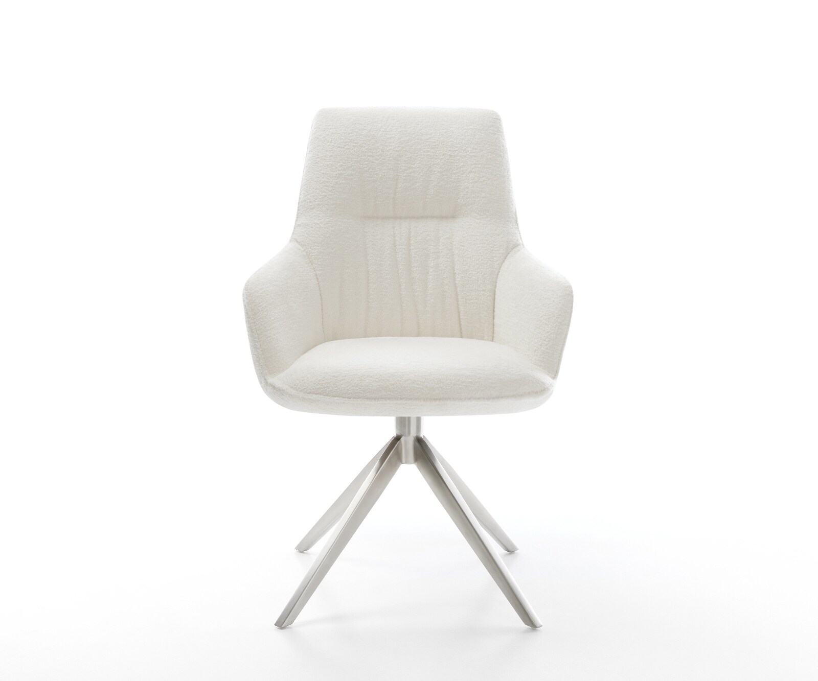 Въртящ се стол Zelia-Flex с подлакътници Bouclé Soft Beige Широка кръстосана рамка Неръждаема стомана Въртене на 360° Люлееща се функция Ядро от джобни пружини 2