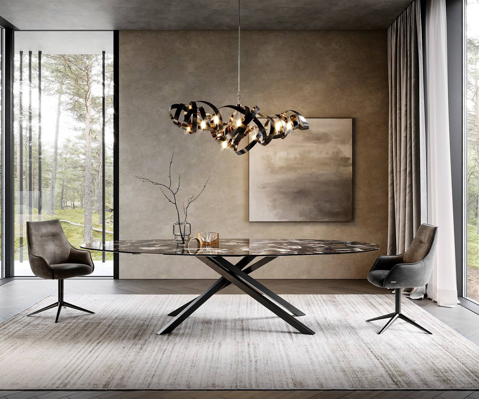 Трапезна маса Edge Oval 280x130 см, керамика Iris FMG Agatablack, кръстообразна рамка, правоъгълна, черна 1