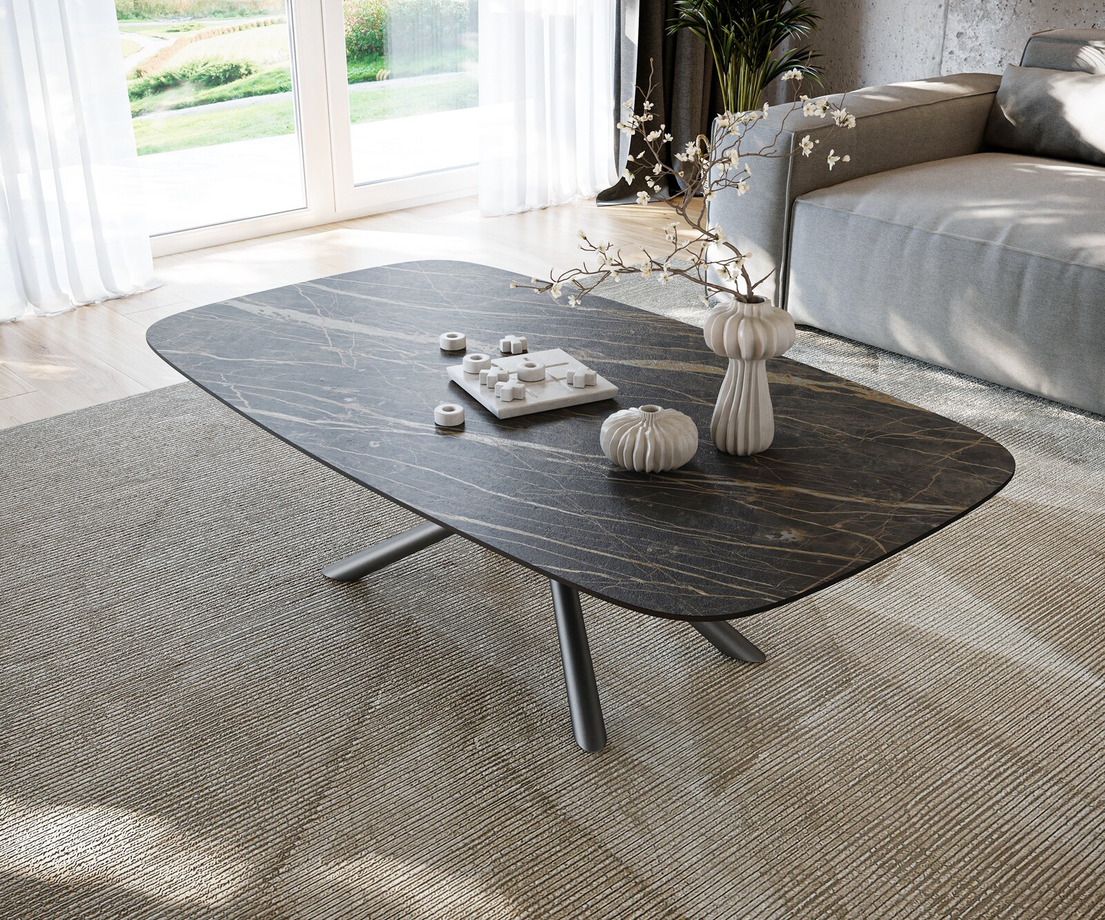 Масичка за кафе Edge Boot 140x80 cm Ceramic Laminam® Noir Desir Brown Sarity Metal Black 3