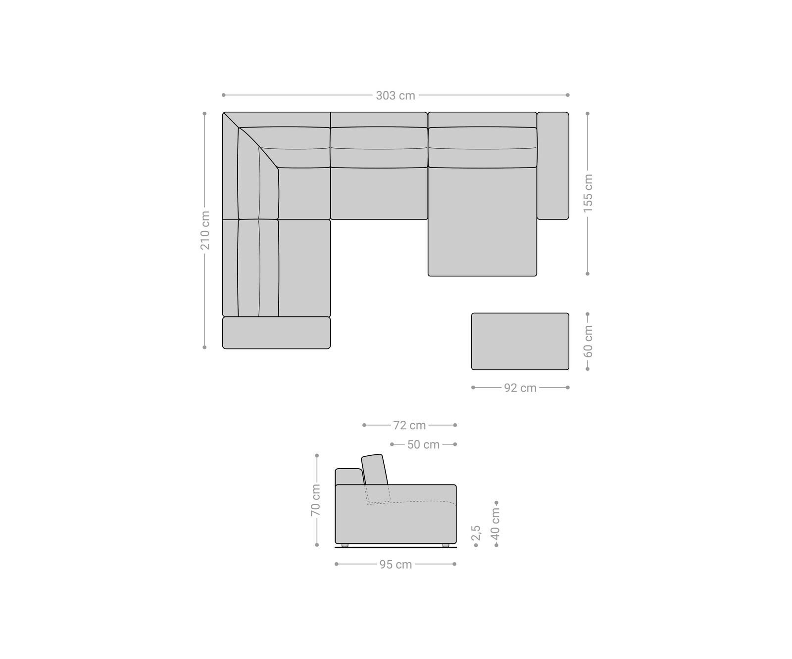Холна гарнитура Lanzo 300x210 см имитация на кожа винтидж антрацит Recamiere променлива с осман 6