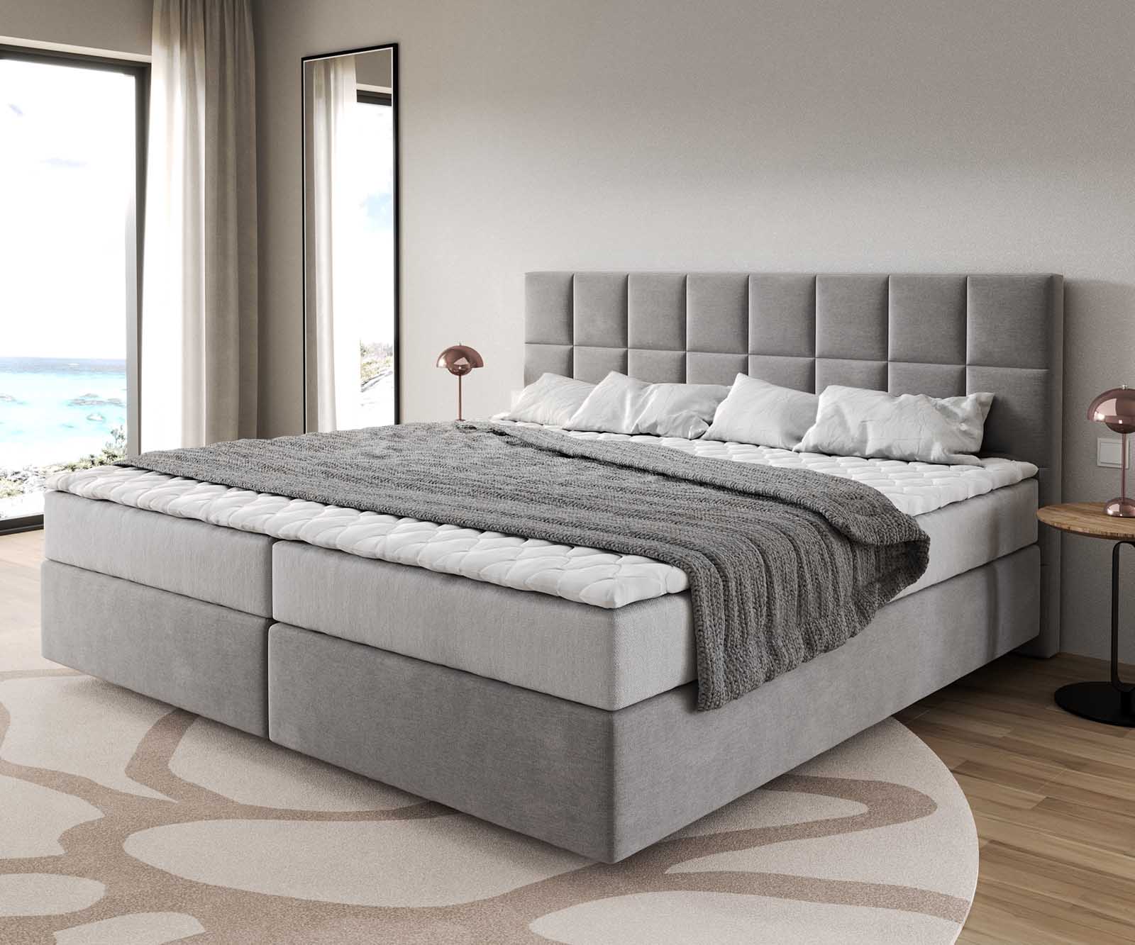 Легло Боксспринг Микрофибър Сив 200x200 cm с Покет с-ма и Мемори Топер Dream-Fine