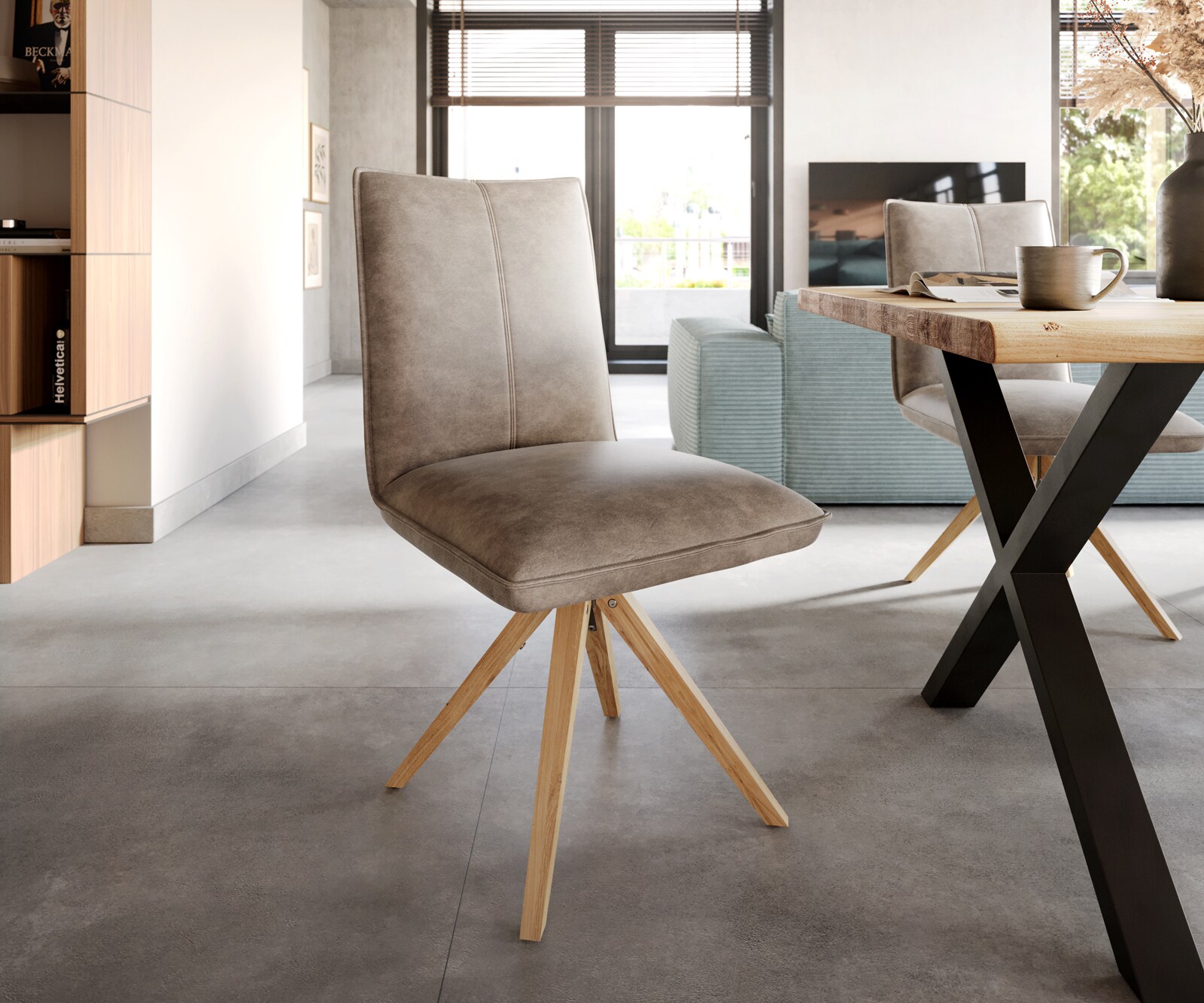 Врътящ се стол Таупе Винтидж Дървена рамка  180° въртящ се Покет пружина Lelio-Flex 1