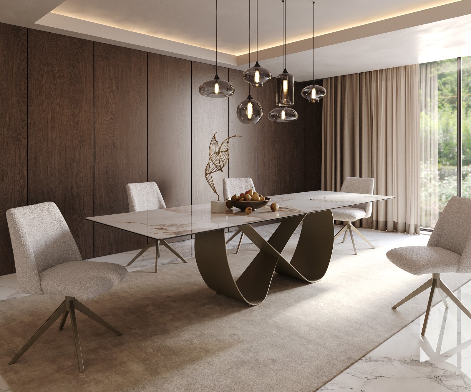 Маса 300x100cm Keramik Minas Melange Бял-Бежов Infinity Метал Ефектенфиниш Titan Edge 8