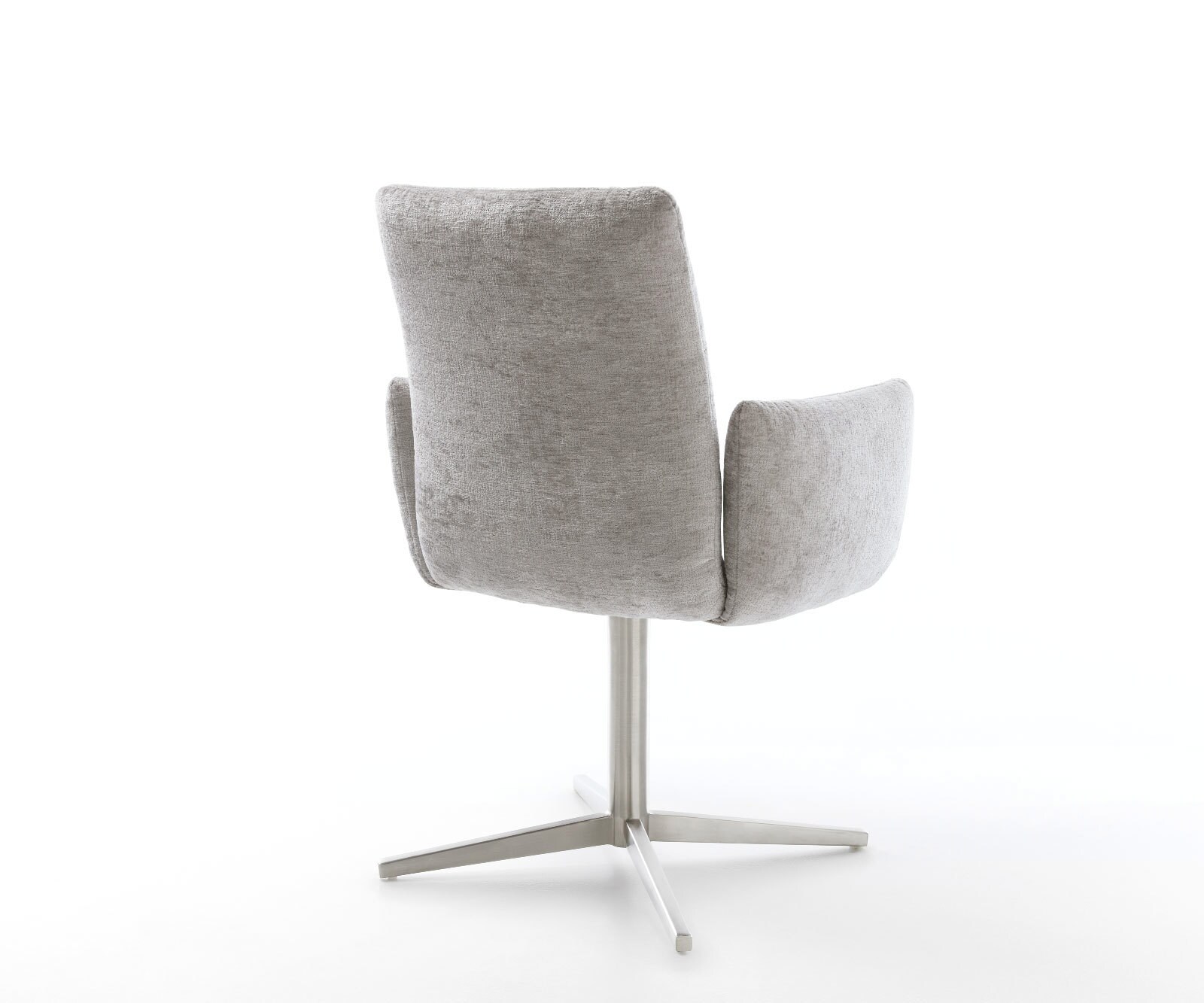 Врътящ се стол с подлакътници Шенил СребристСив Офис основа Неръждаема стомана 360° въртящ се Покет пружина Jova-Flex 5