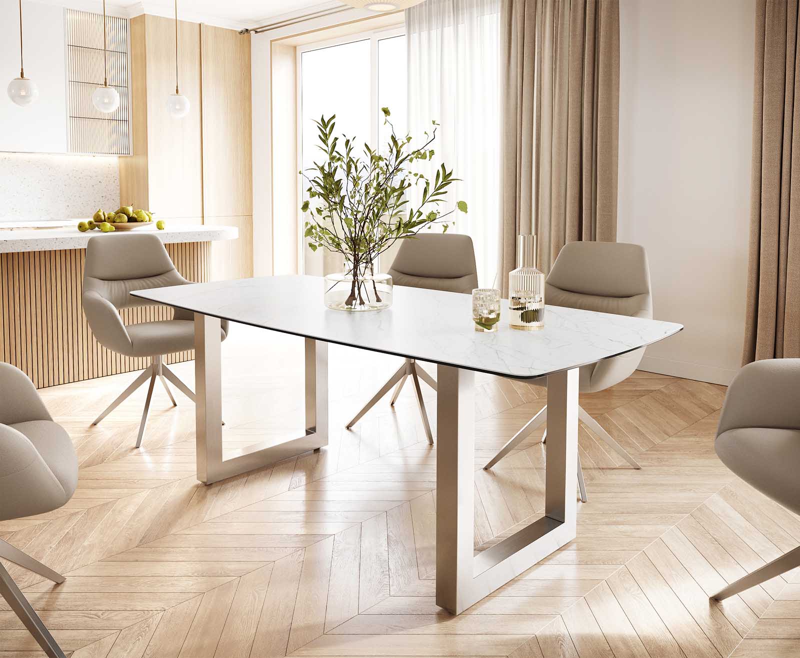 Маса Bootsform 200x100 Keramik Laminam® Statuarietto Бял Неръждаема стомана Широк профил Edge