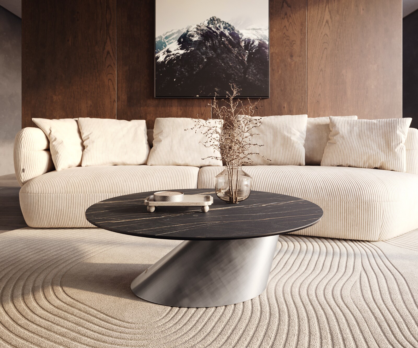 Масичка за кафе Edge Round 100x100 cm Ceramic Laminam® Noir Desir Brown Conis Metallic Silver 5