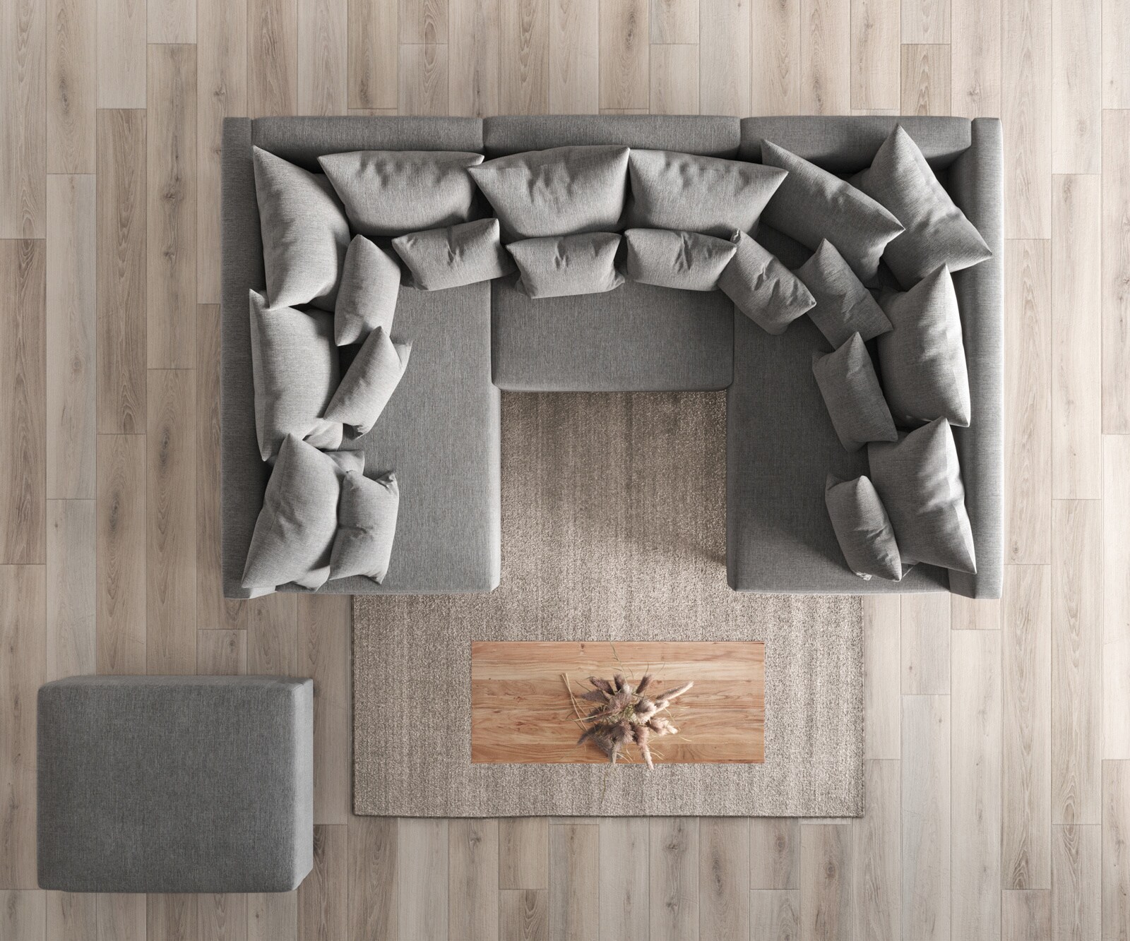 Жив пейзаж Светлосива модулна текстурирана тъкан Табуретка Clovis 4 Жив пейзаж Светлосива модулна текстурирана тъкан Табуретка Clovis 4