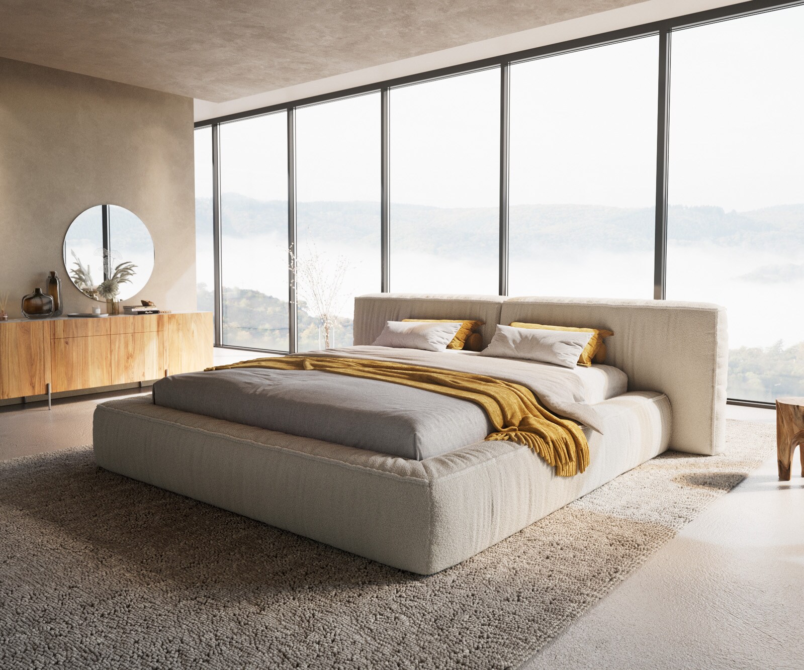 Тапицирано легло Coperti 180x200 cm bouclé крем-бяло