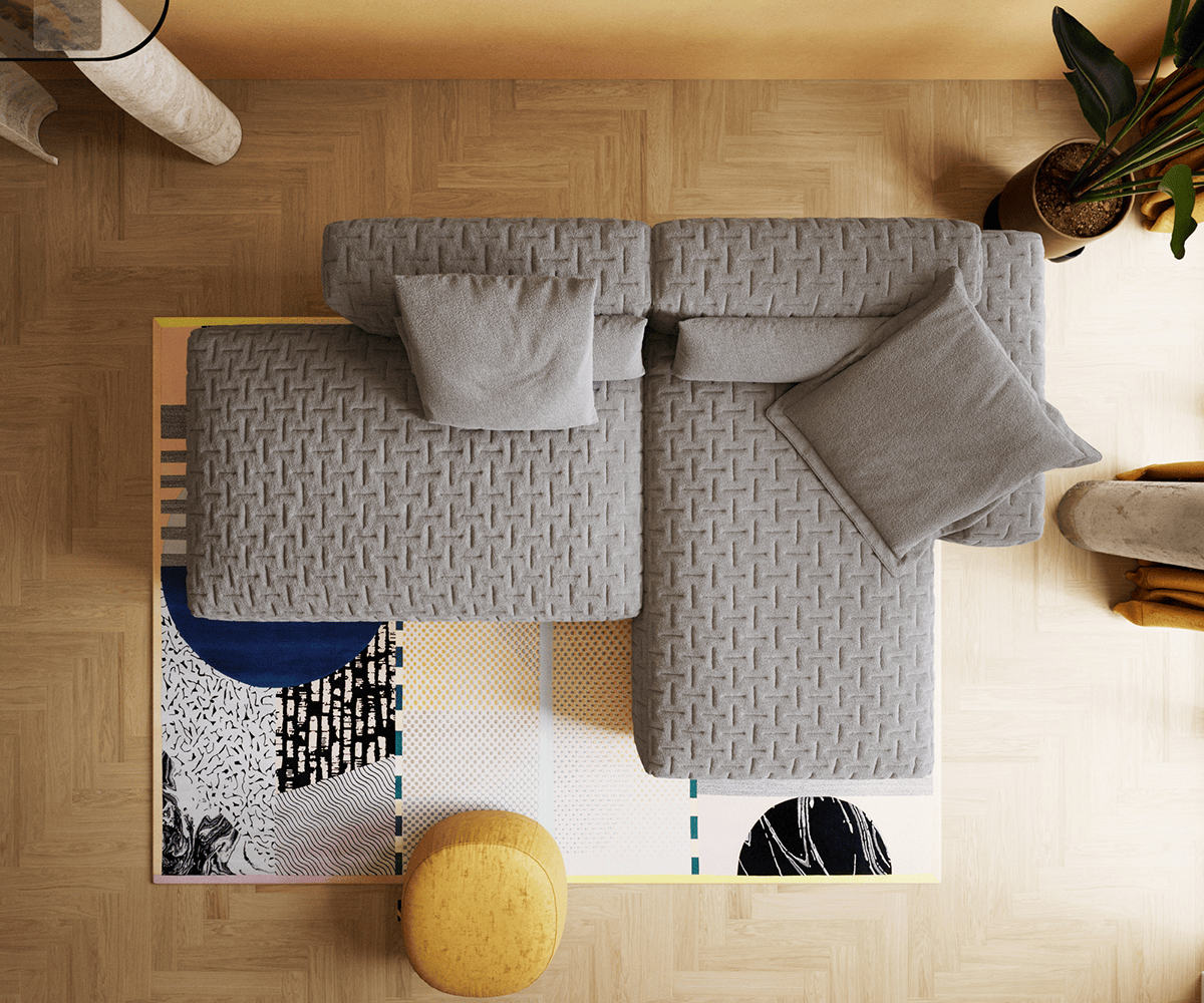 Ъглов диван Freestyle 310x200 cm текстурирана тъкан меко сиво ватирано 5