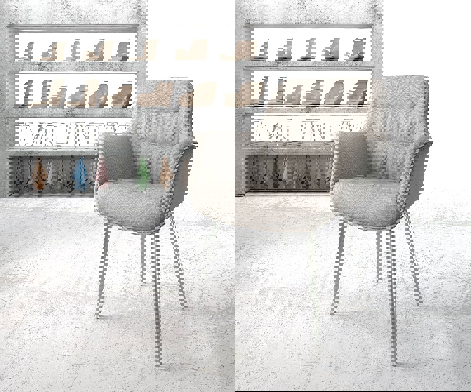 Трапезен стол Ивици СветлоСив 4 крака конични Неръждаема стомана Kaira-Flex