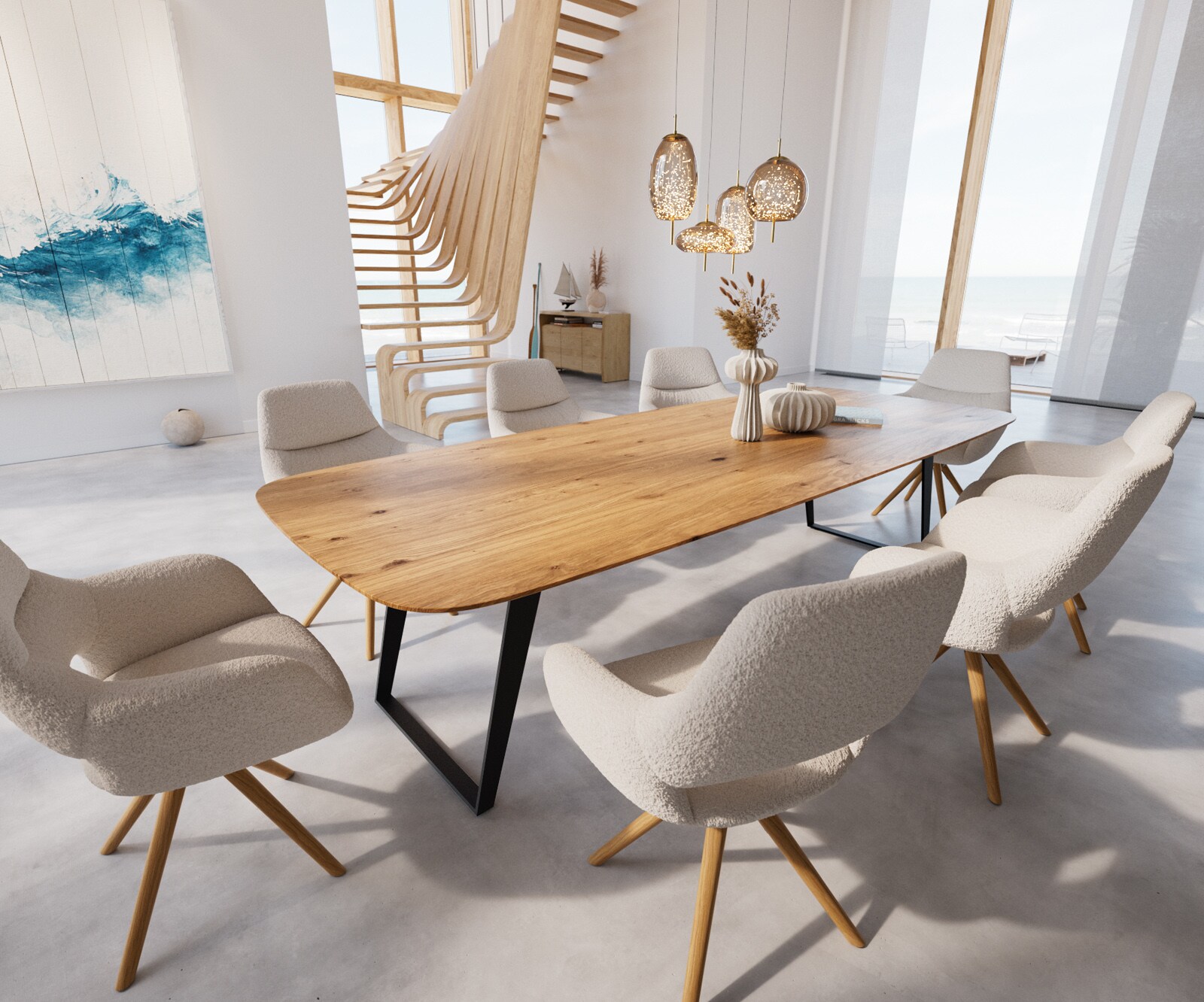 Маса Boot 300x100 Дъб Натурал Метал под ъгъл Черен Швейцарски ръб Edge 6