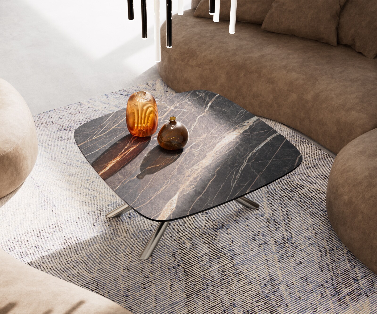 Масичка за кафе Edge Boot 90x90 cm керамика Laminam® Noir Desir Brown Sarity матирана неръждаема стомана 4