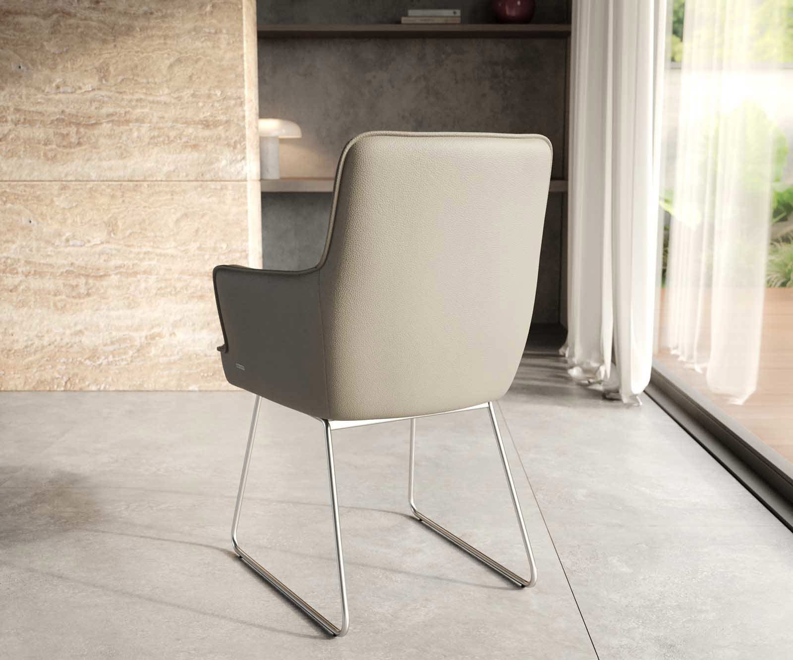 Стол Естествена кожа Сиво-Кафяв Извити крака Неръждаема стомана Покет пружина Heira-Flex 3 Стол Естествена кожа Сиво-Кафяв Извити крака Неръждаема стомана Покет пружина Heira-Flex 3