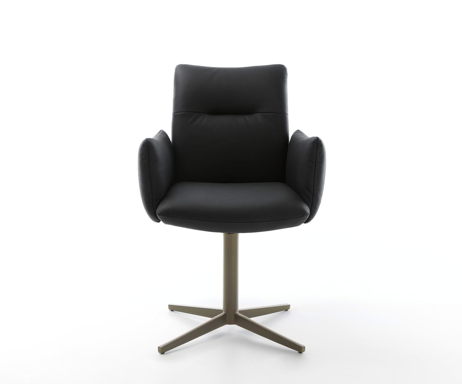 Врътящ се стол с подлакътници Естествена кожа Черен Офис основа  Titan 360° въртящ се Покет пружина Jova-Flex 2