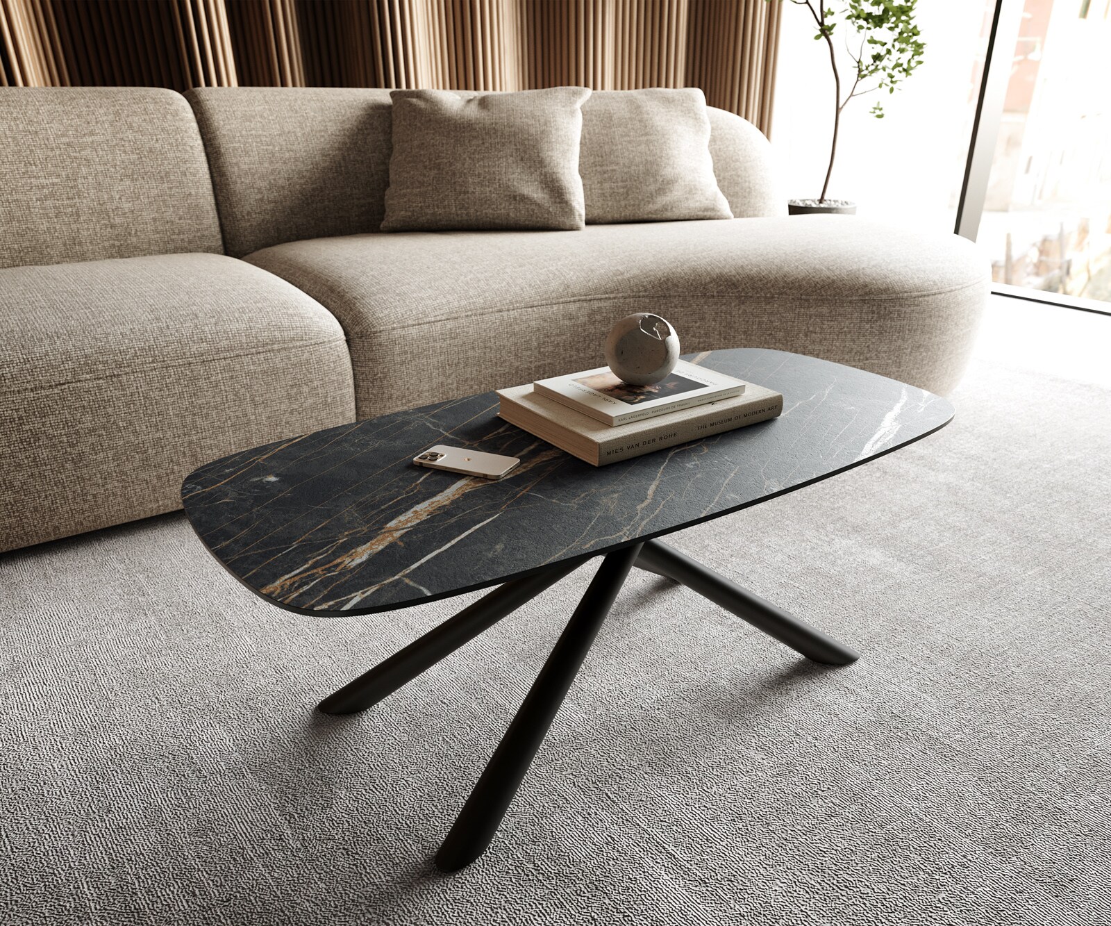 Масичка за кафе Edge Boot 100x50 cm Ceramic Laminam® Noir Desir Brown Sarity Metal Black