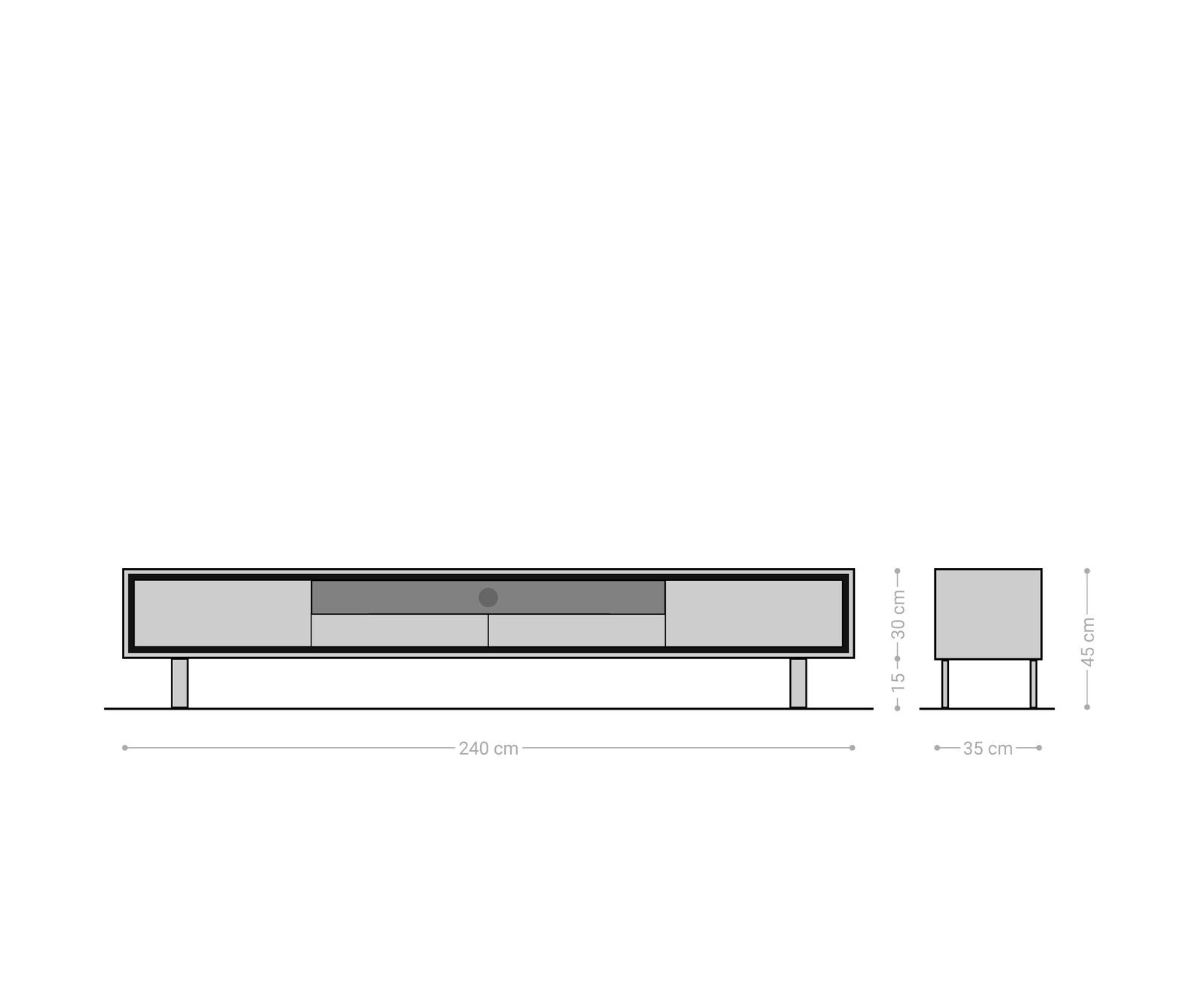 Нисък шкаф Stonegrace 240 cm естествен дъб 2 врати 2 чекмеджета 1 рафт Основа квадратна матирана неръждаема стомана 7