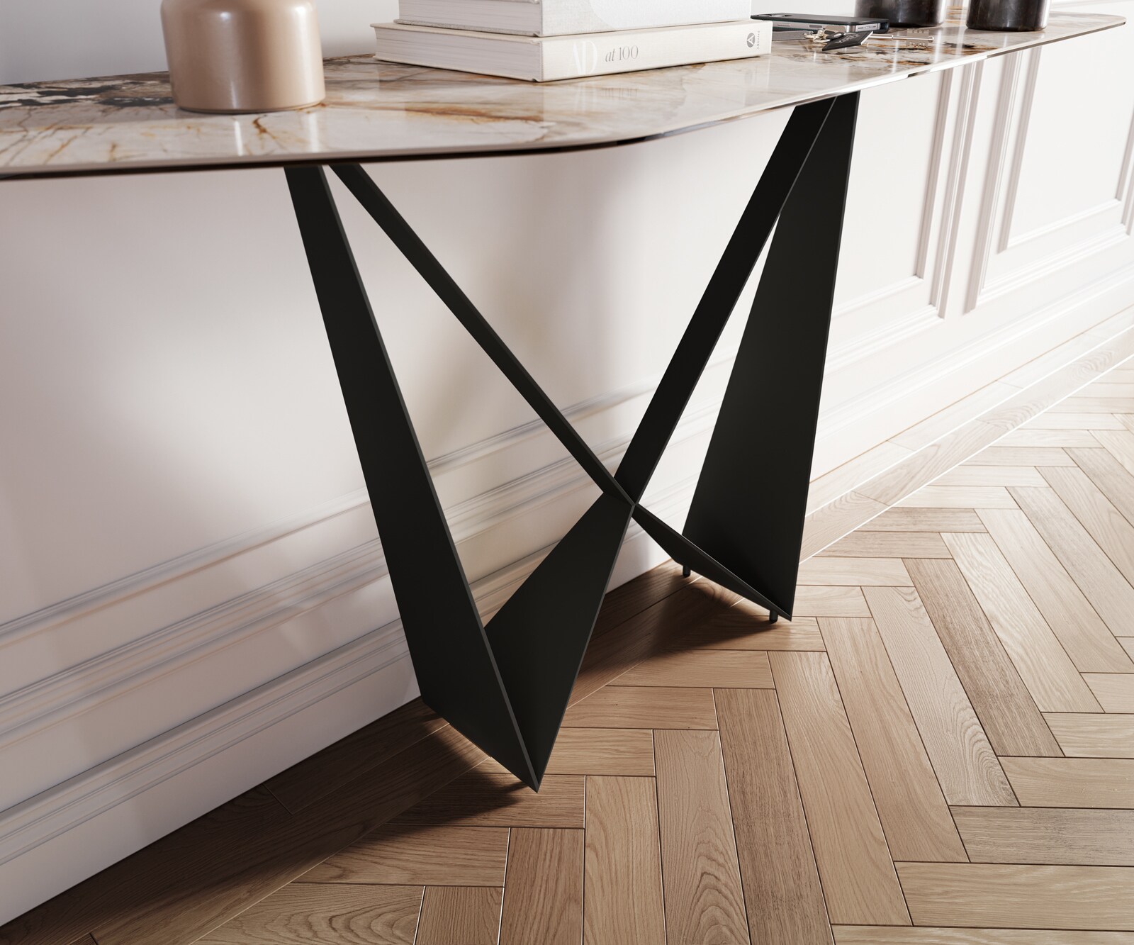 Конзолна маса Edge Polygonal 180x50 см, керамика Patagonia, полирана, метал Spios, черна 6