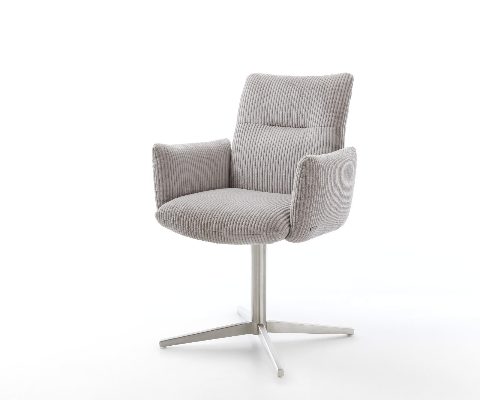 Врътящ се стол с подлакътници Корд СребристСив Офис основа Неръждаема стомана 360° въртящ се Покет пружина Jova-Flex 1