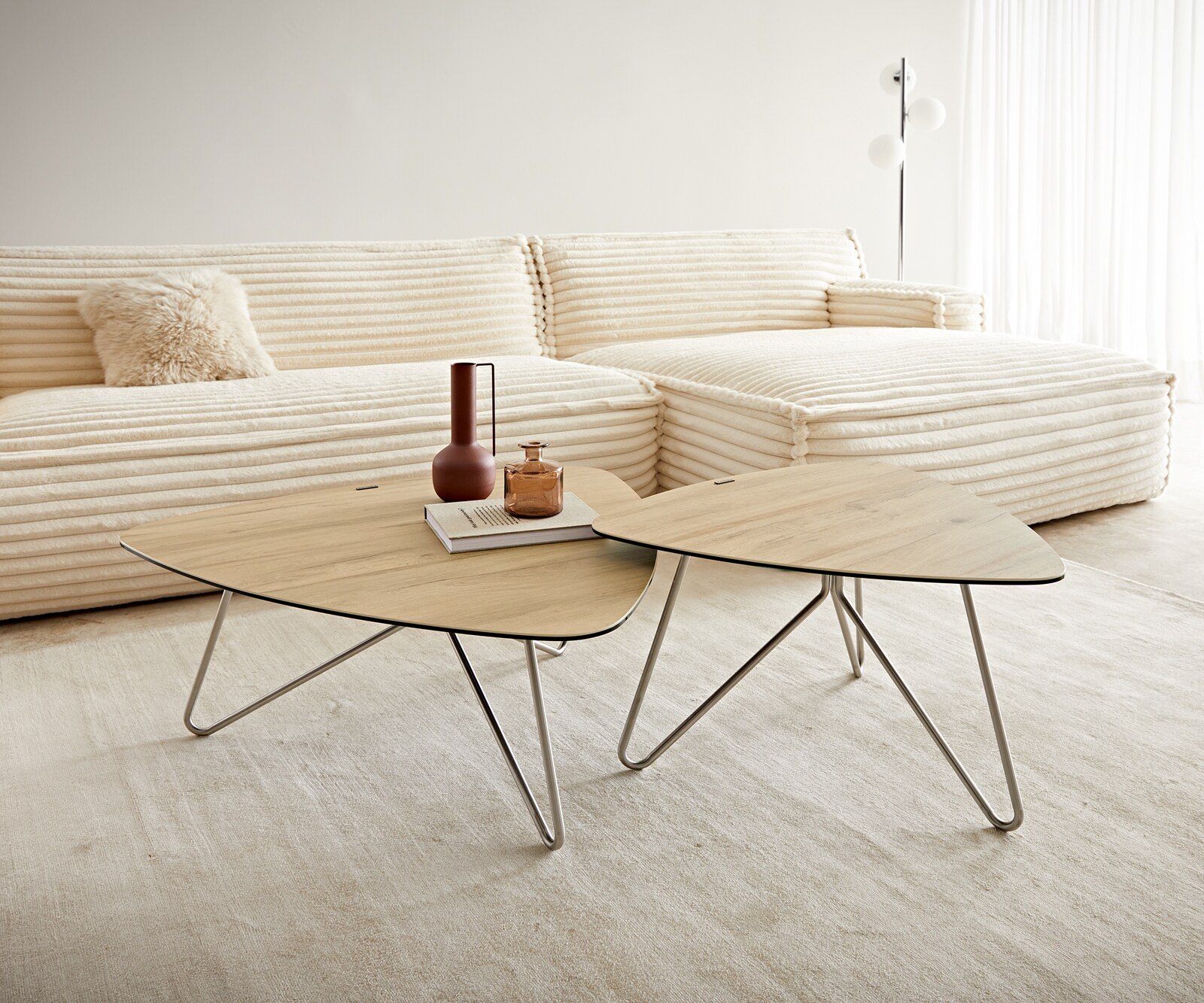 Холна маса 65x65 cm Керамика Laminam® Sabbia Дъбов цвят Метални огънати крака, кръгли Неръждаема стомана Ekrem 8