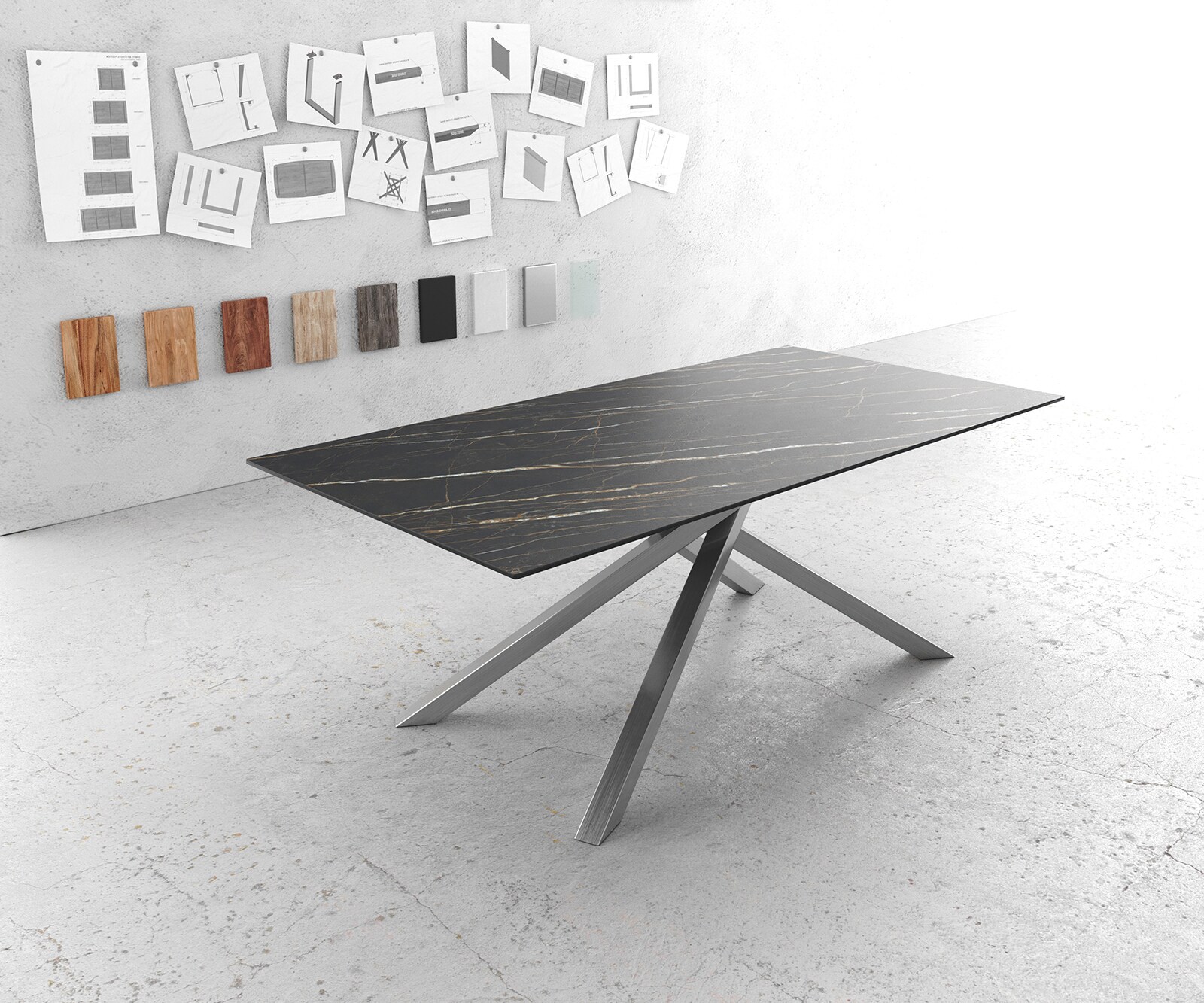 Маса 200x100cm Keramik Laminam®Noir Desir Кафяв КръстРамка Правоъгълник Неръждаема стомана Edge 1