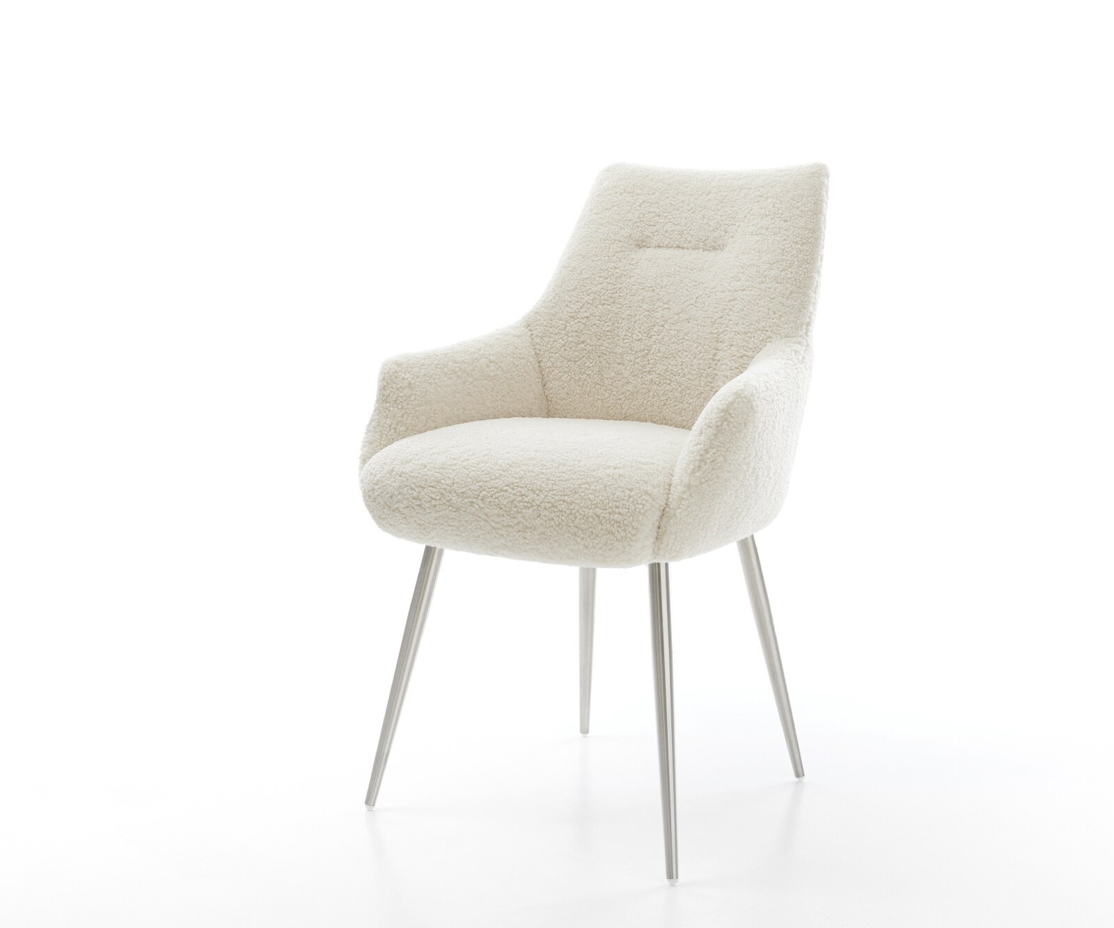 Трапезен стол Alja-Flex с подлакътници от плюшена тъкан бежов 4-крака с конична сърцевина от джобни пружини от неръждаема стомана 1