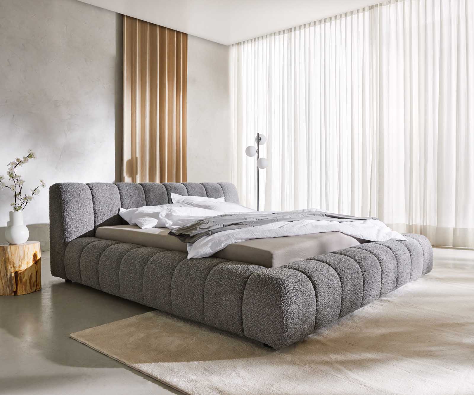 Тапицирано легло Cutio 180x200 cm Bouclé сребристо сиво