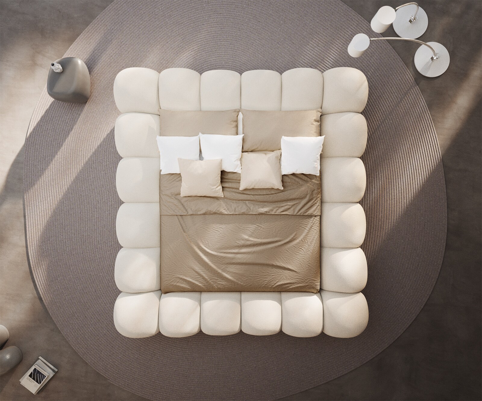 Тапицирана рамка за легло Perlla 180x200 cm bouclé крем-бяло 5