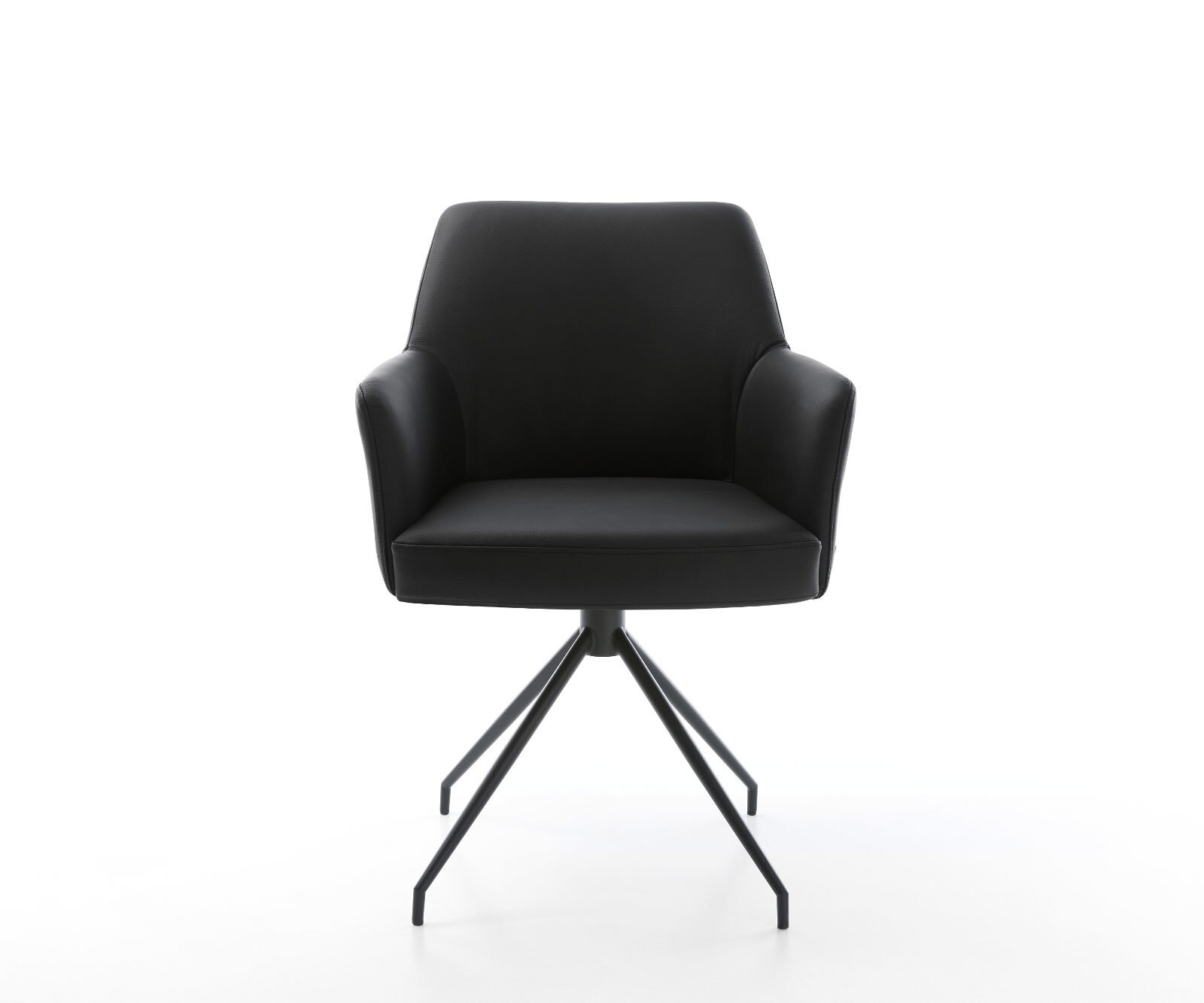 Врътящ се стол с подлакътници Естествена кожа Черен Конус крак кръгъл Черен 180° въртящ се Покет пружина Xana-Flex 2