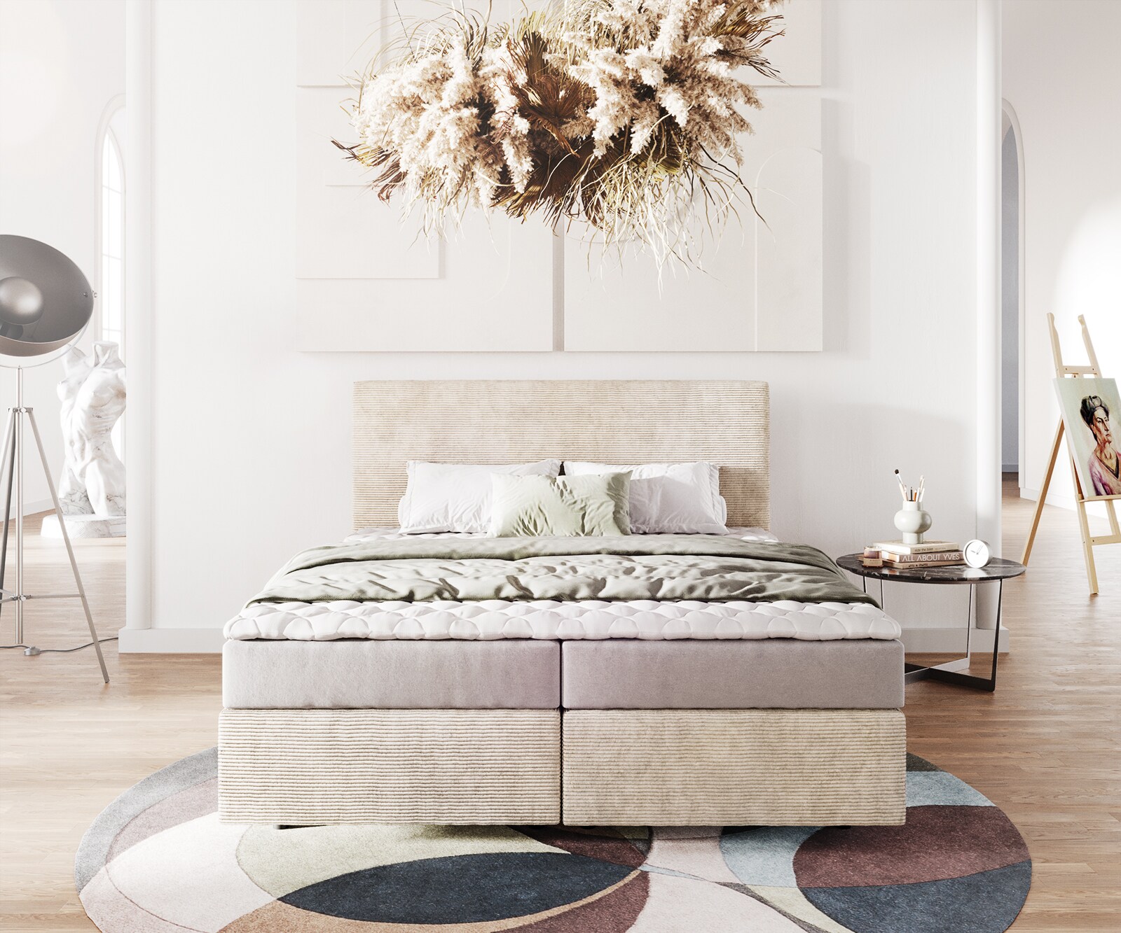 Легло с бокс-спринг Dream-Well 160x200 см, цвят „Cord Beige“, с матрак и топър 1