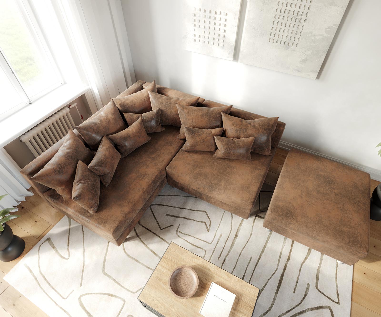 Ъглов диван Кафяв античен вид модулна лежанка дясна Clovis 4