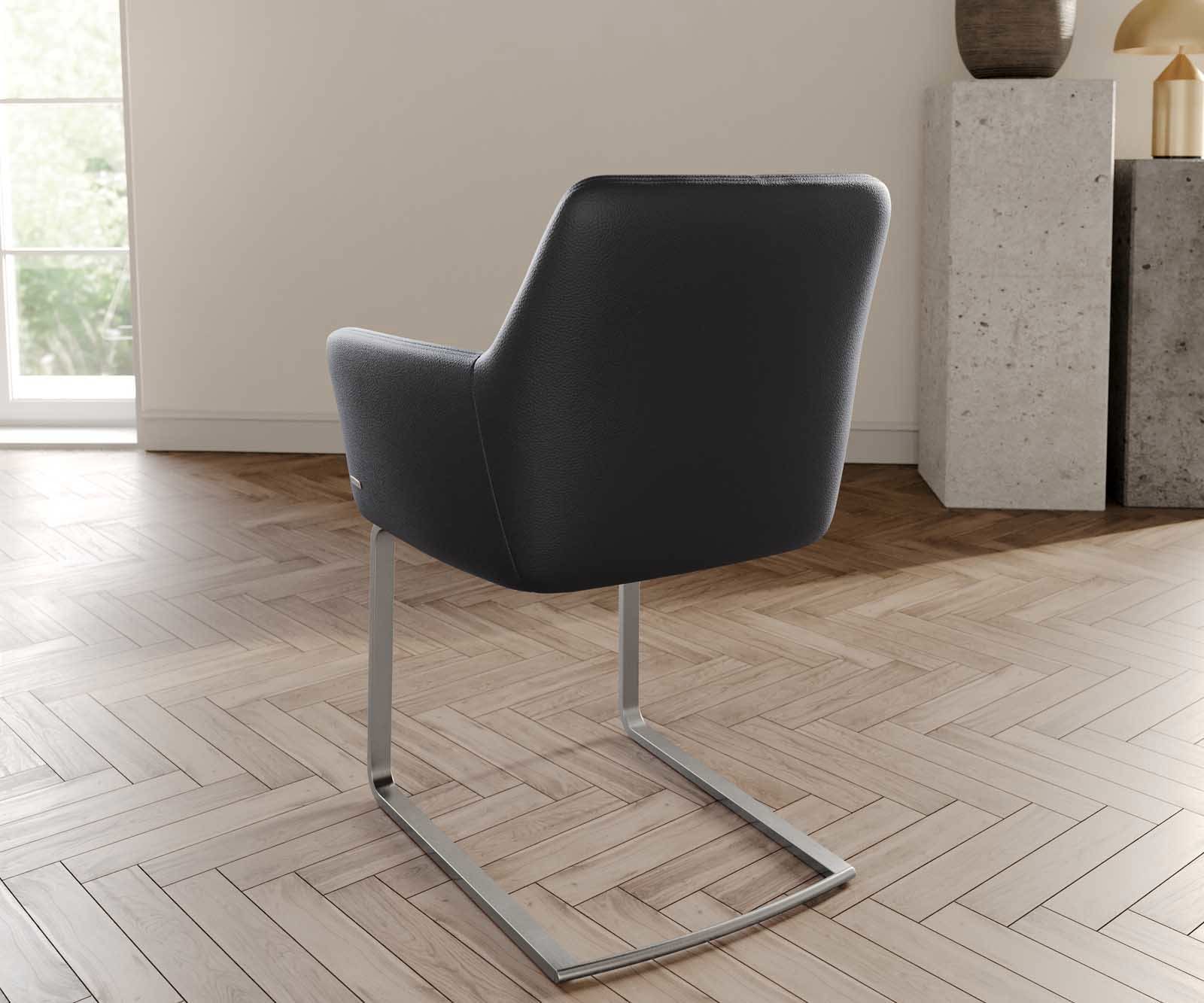 Люлеещ стол с подлакътници Естествена кожа Черен Конзолен крак плосък Неръждаема стомана Покет пружина Xana-Flex 3 Люлеещ стол с подлакътници Естествена кожа Черен Конзолен крак плосък Неръждаема стомана Покет пружина Xana-Flex 3