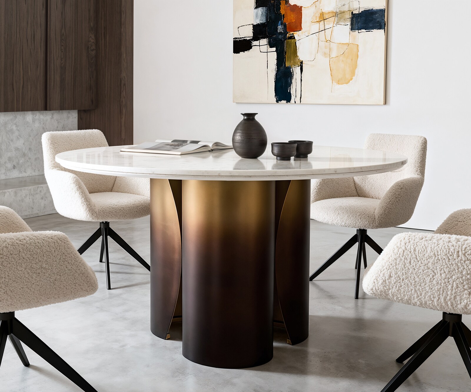 Трапезна маса Adenza Round 140x140 cm Marble White Metal Gold Fusion Finish 1