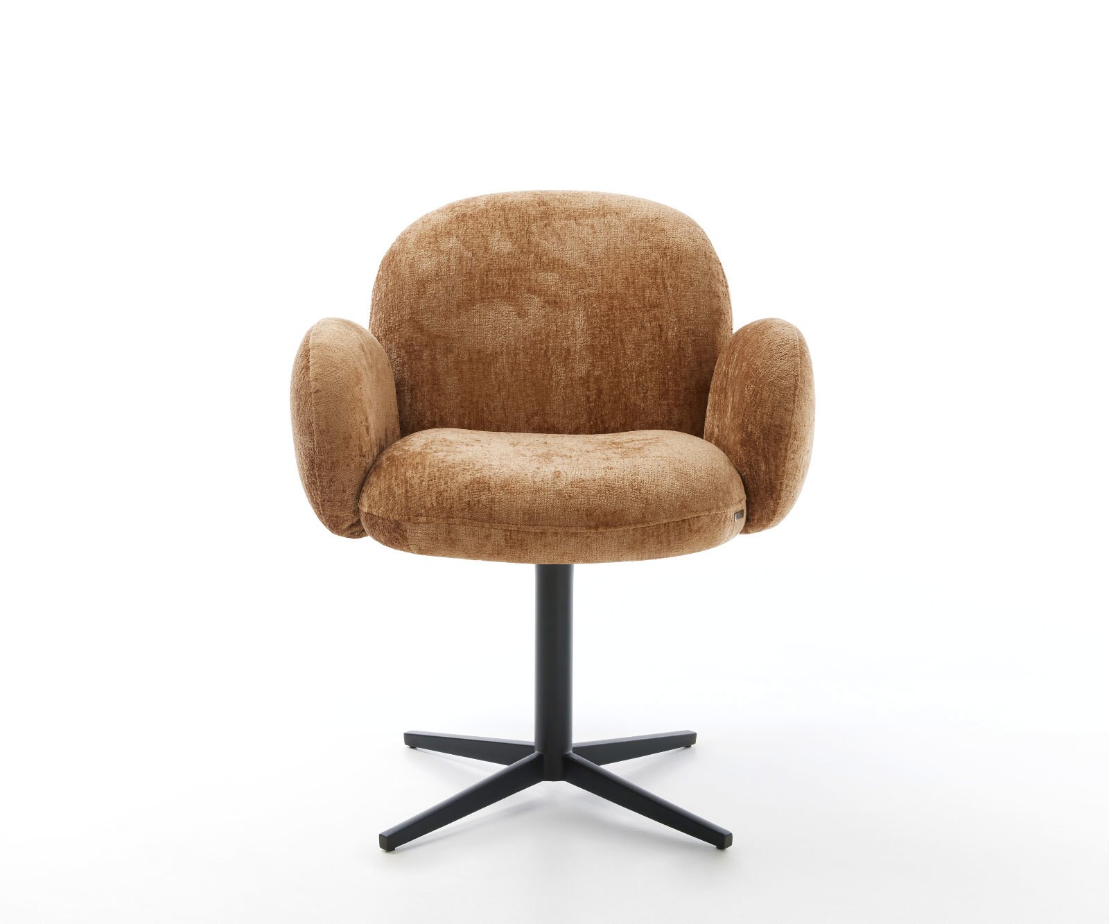 Врътящ се стол с подлакътници Шенил Ръжда Офис основа Черен 360° въртящ се Покет пружина Nube-Flex 2