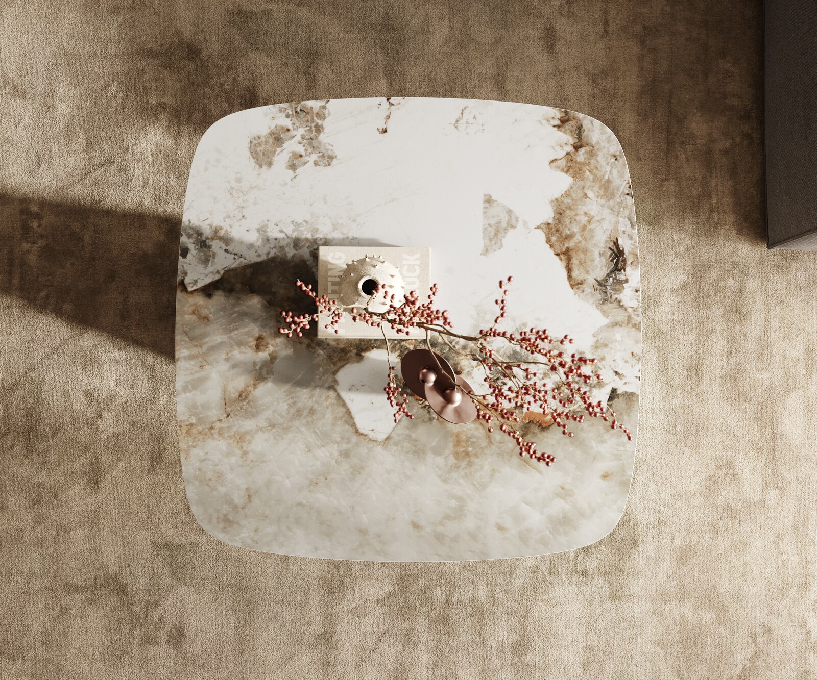 Масичка за кафе Edge Boot 90x90 cm керамика Minas Melange Conis матирана неръждаема стомана 4