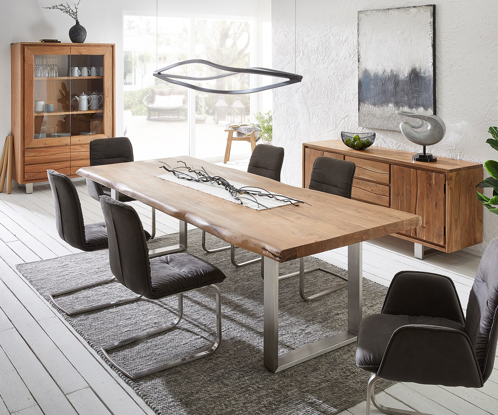  120x190 cm Акация Натурал прав ръб 2 Врати 4 Чекмеджета Масив Live-Edge 9