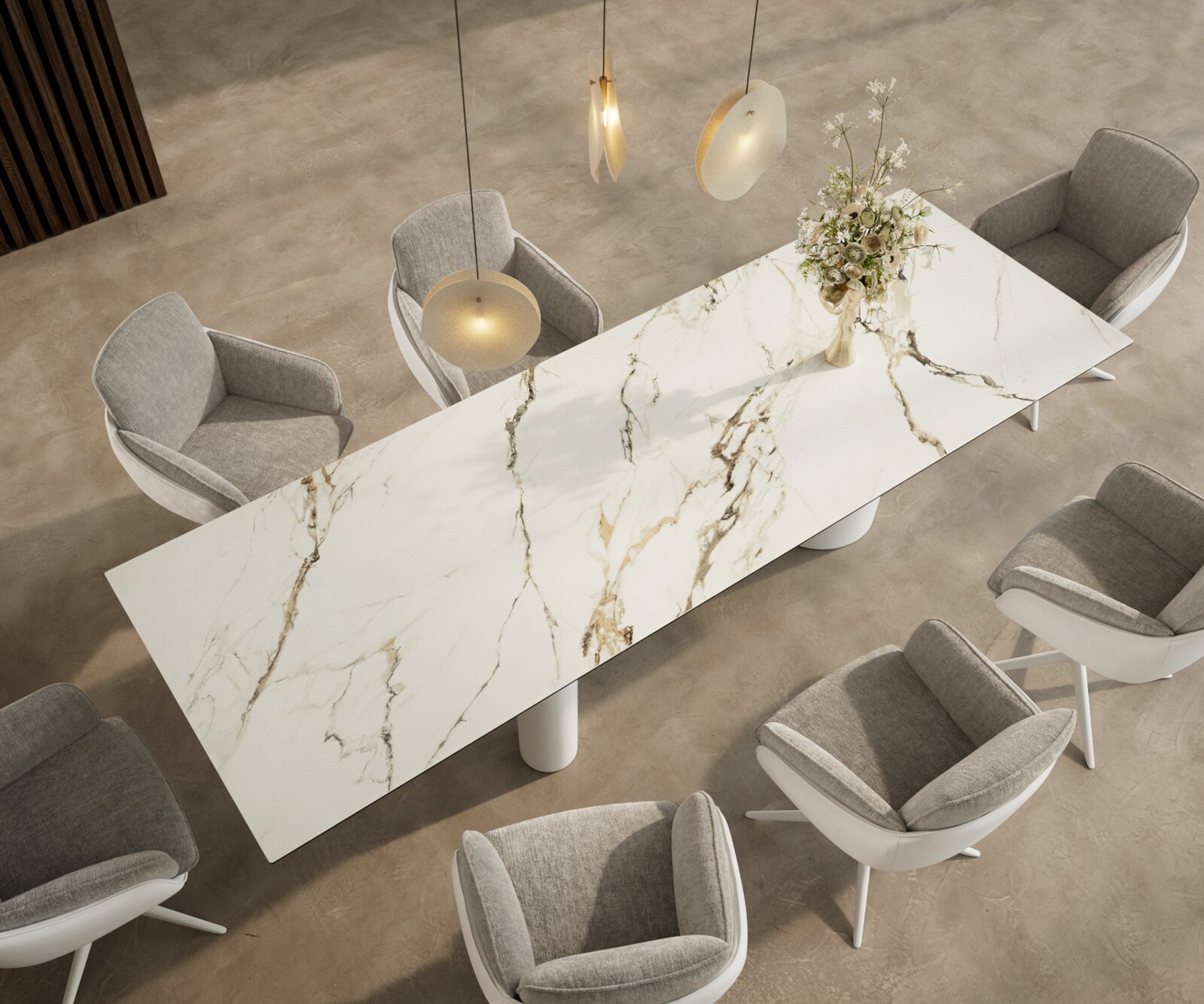 Трапезна маса Edge 300x100, керамика Calacatta Luxe, бяло-златно-сиво, метал Troa, бял 3