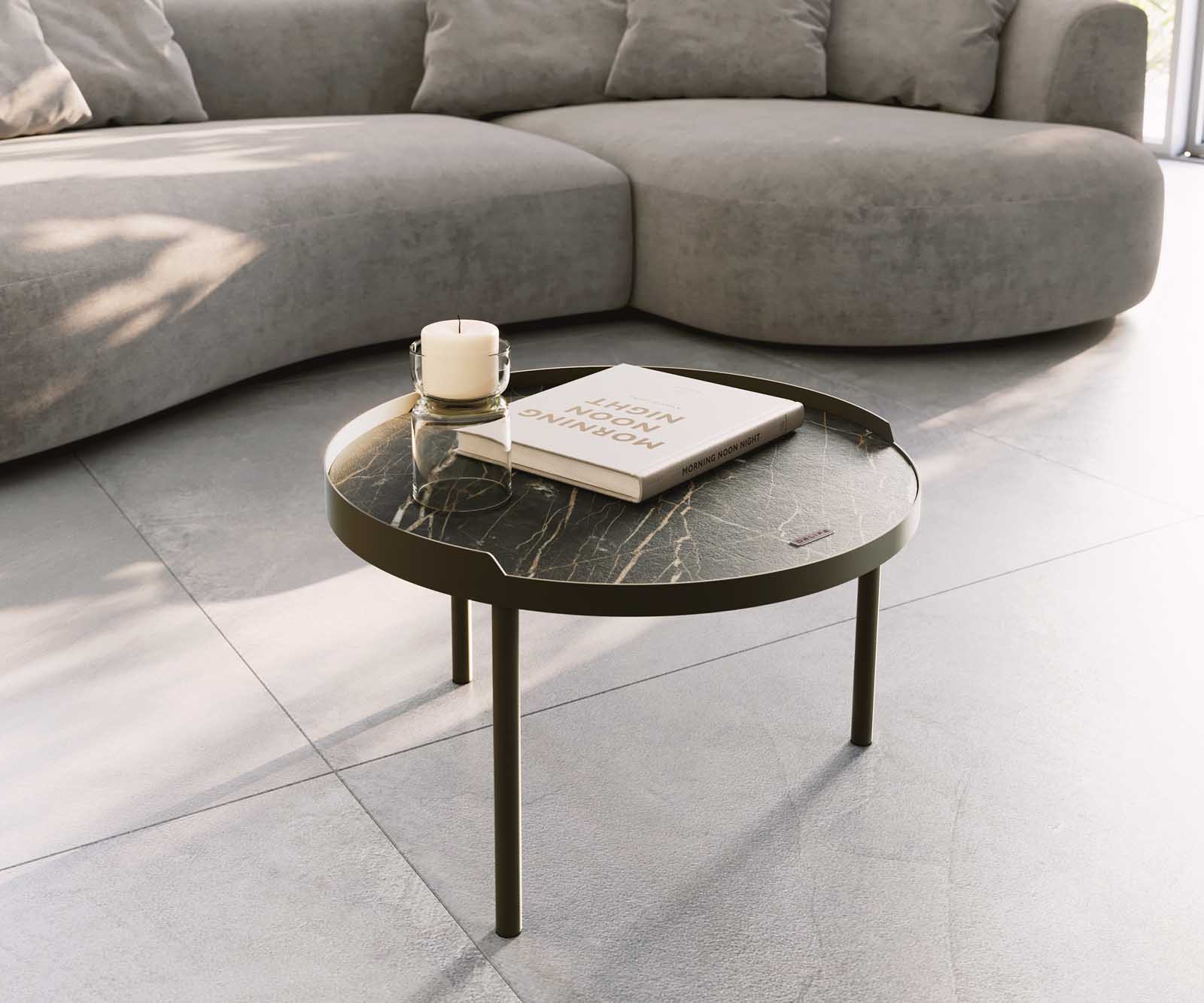 Холна маса 50x50 cm  Керамика Laminam®Noir Desir Кафяв Металрамка Ефектен финиш Titan Torell 1