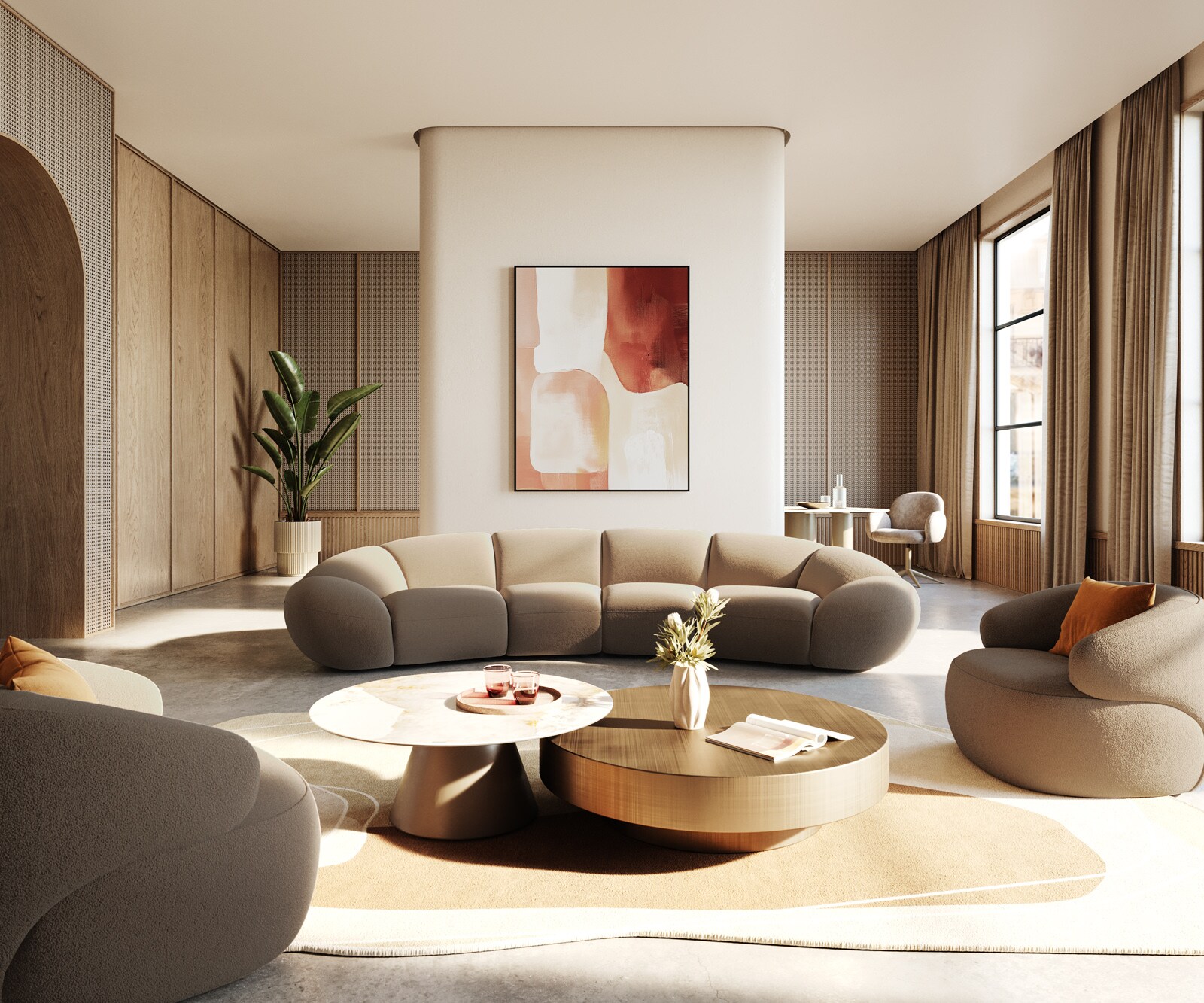 Голям диван Lunna 360x175 cm fine bouclé taupe 2 възглавници 6