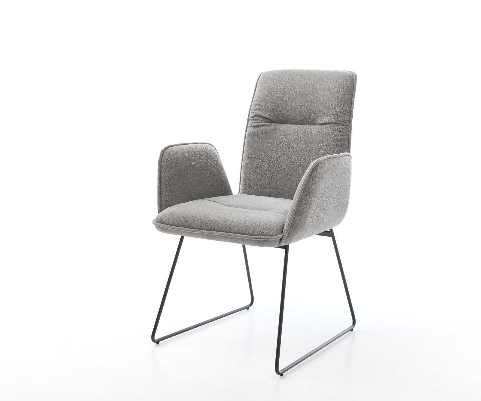 Трапезен стол Vinja-Flex с текстурирана тъкан, меко сив, основа за шейна, черна 1