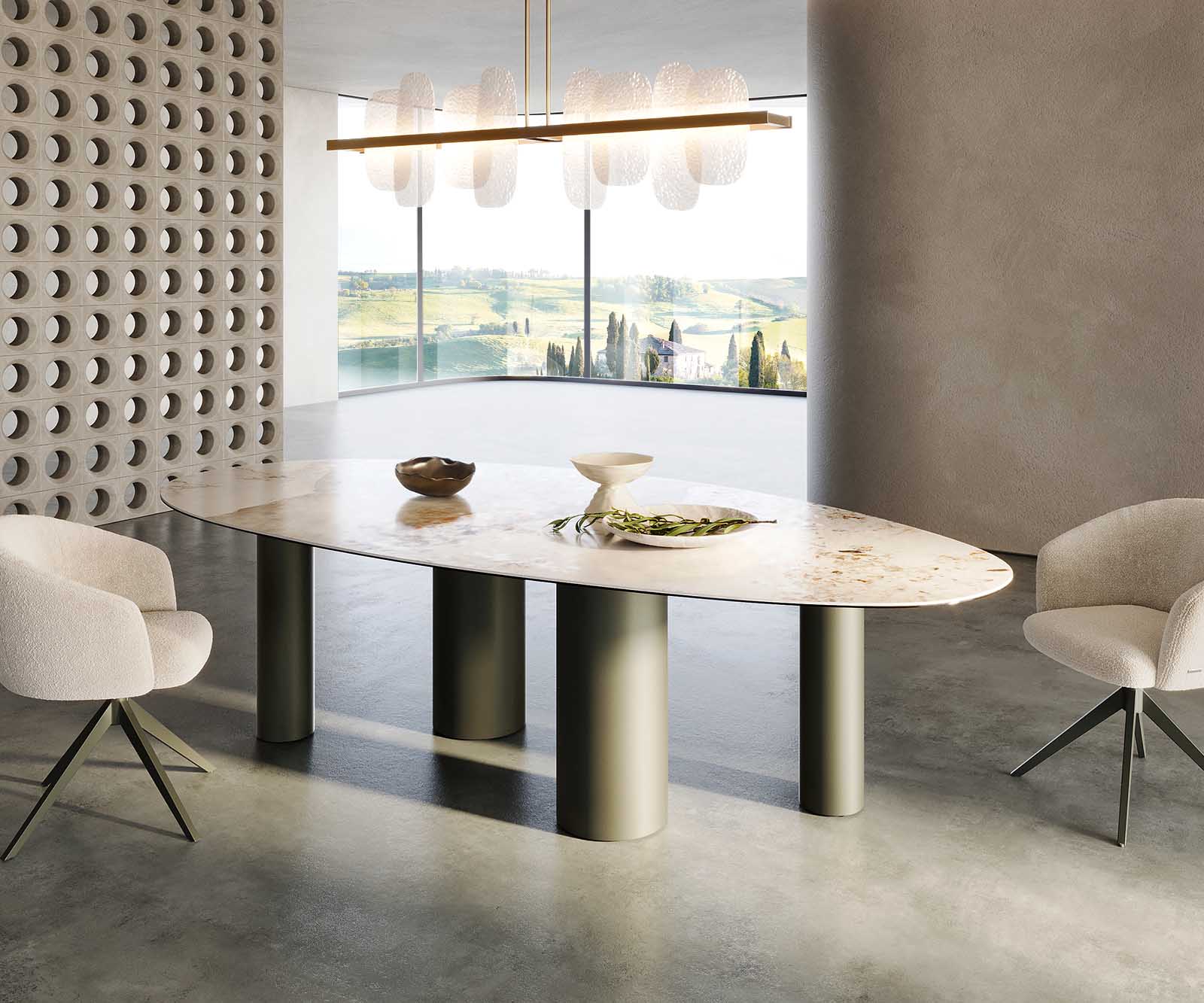 Маса Oval 280x130 Keramik Minas Melange Бял-Бежов Pilier Метал Ефектенфиниш Titan Edge 6