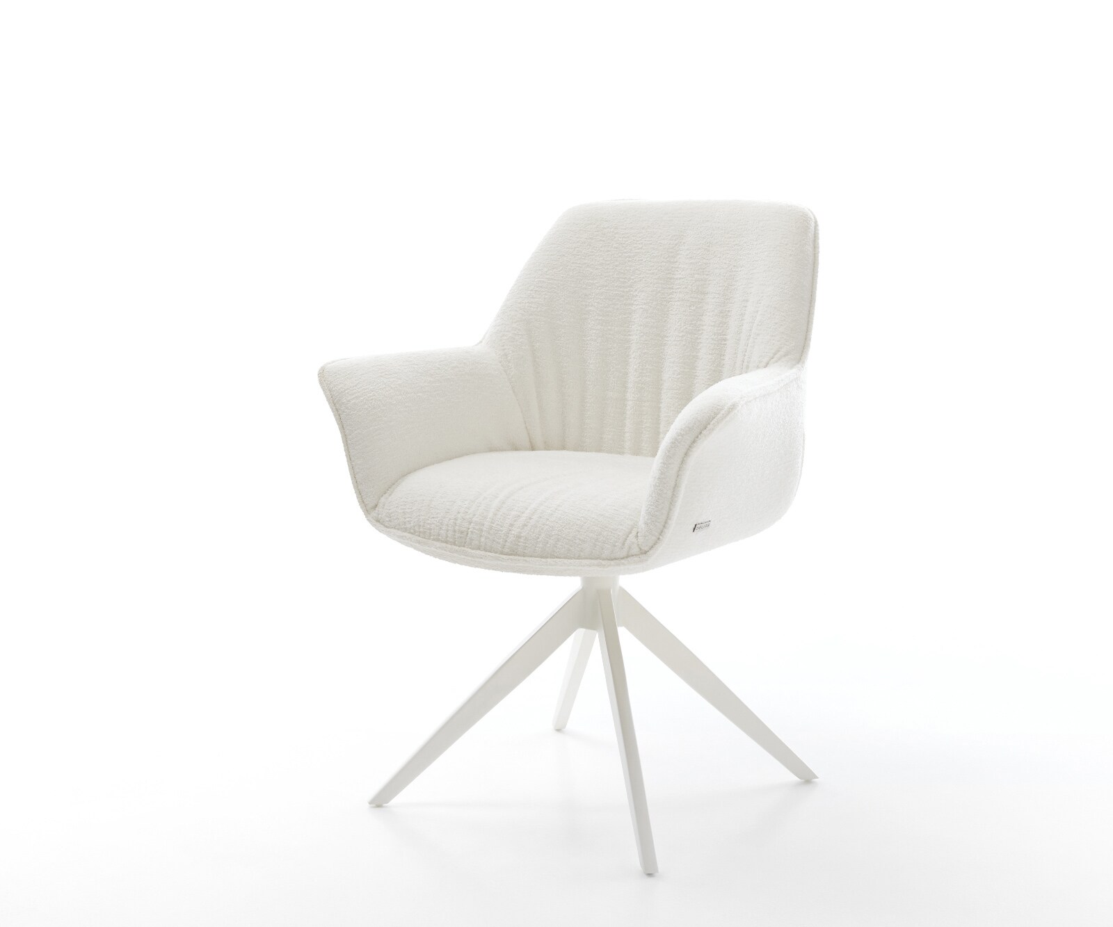 Въртящ се стол Keila-Flex с подлакътници Bouclé Soft Beige Кръстосана основа широка Бяла 360° въртене Люлееща се функция 1