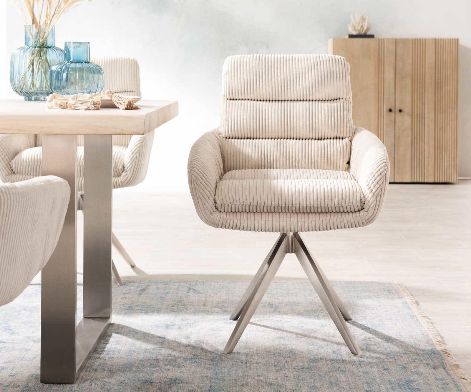 Врътящ се стол с подлакътници Корд Бежов Конус крак  Неръждаема стомана 180° въртящ се Abelia-Flex 1 Врътящ се стол с подлакътници Корд Бежов Конус крак  Неръждаема стомана 180° въртящ се Abelia-Flex 1