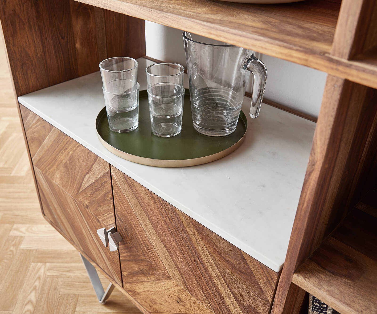 Висока дъска Pacino 115 cm Sheesham естествен камък топ бял мрамор 6